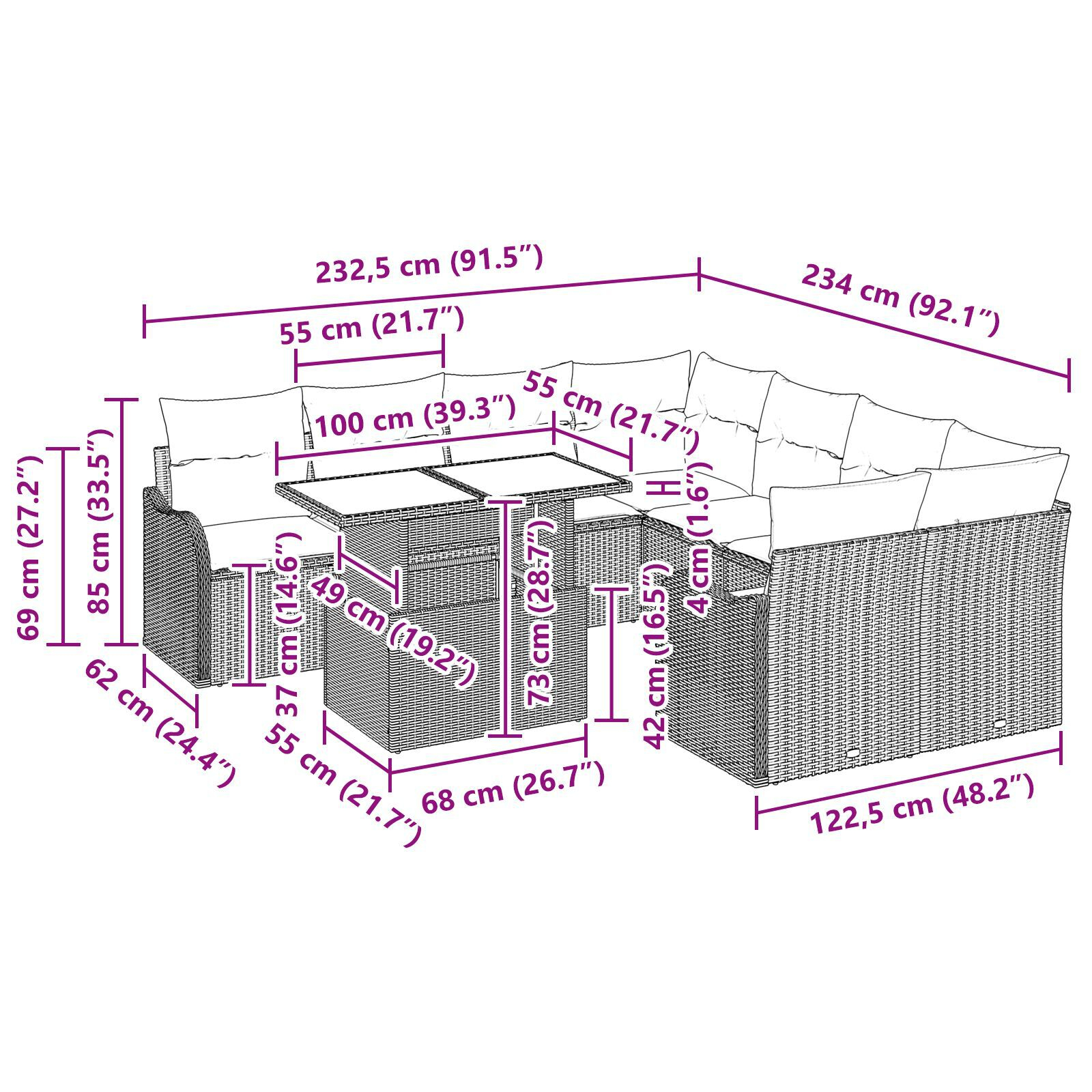 Set Canapele Grădină 9 Piese cu Perne Ratan Poli Negru, Canapea Grădină 2 Piese cu Perne Ratan Poli Negru GartenMobel Dekor