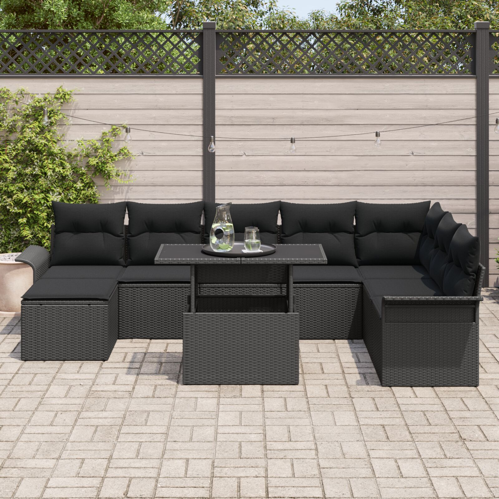 Set de canapea de grădină 9 piese cu perne negru poliratan GartenMobel Dekor