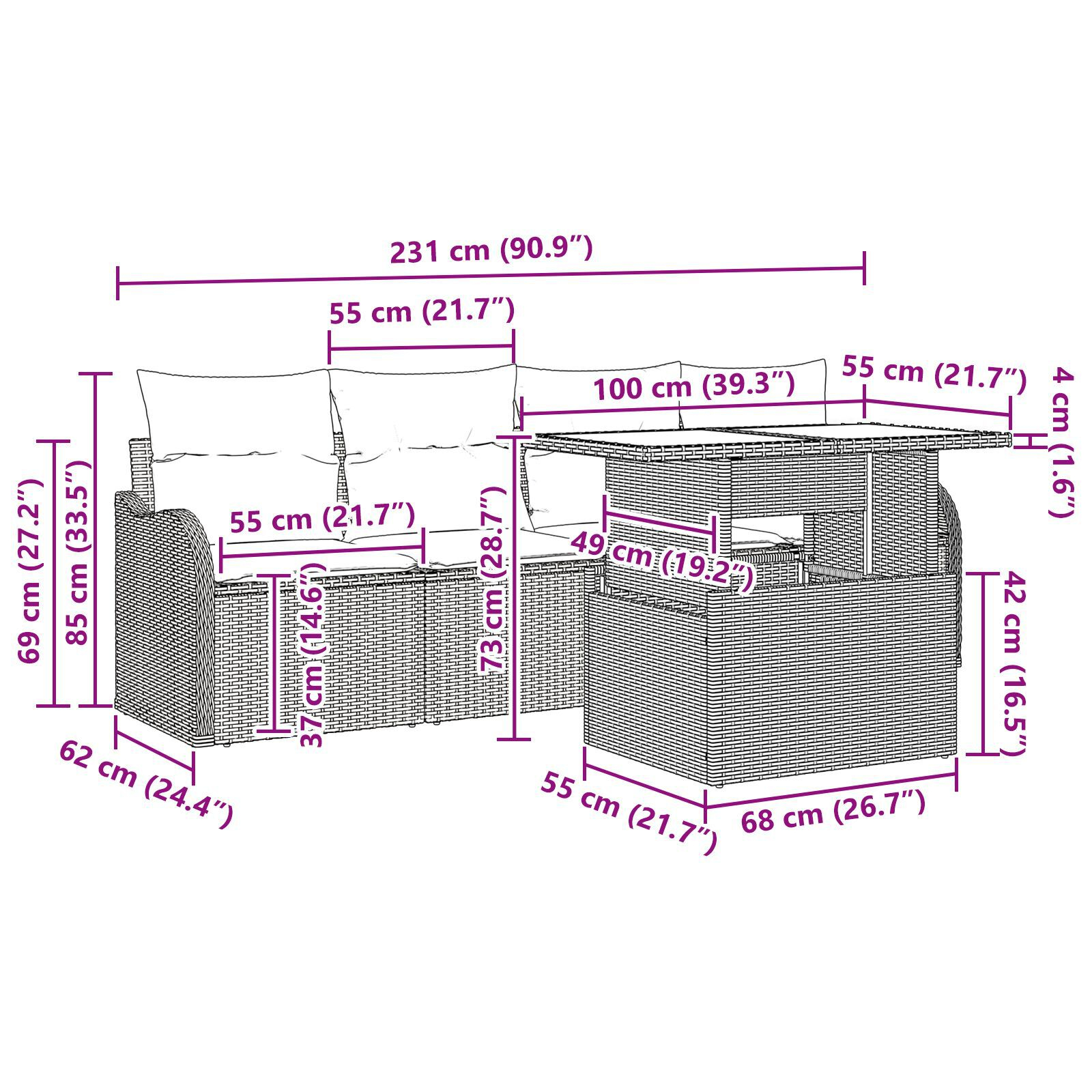 Set Canapele Grădină cu Pernuțe Ratan Poly Gri, Canapea 2 Persoane cu Pernuțe Ratan Poly Gri GartenMobel Dekor