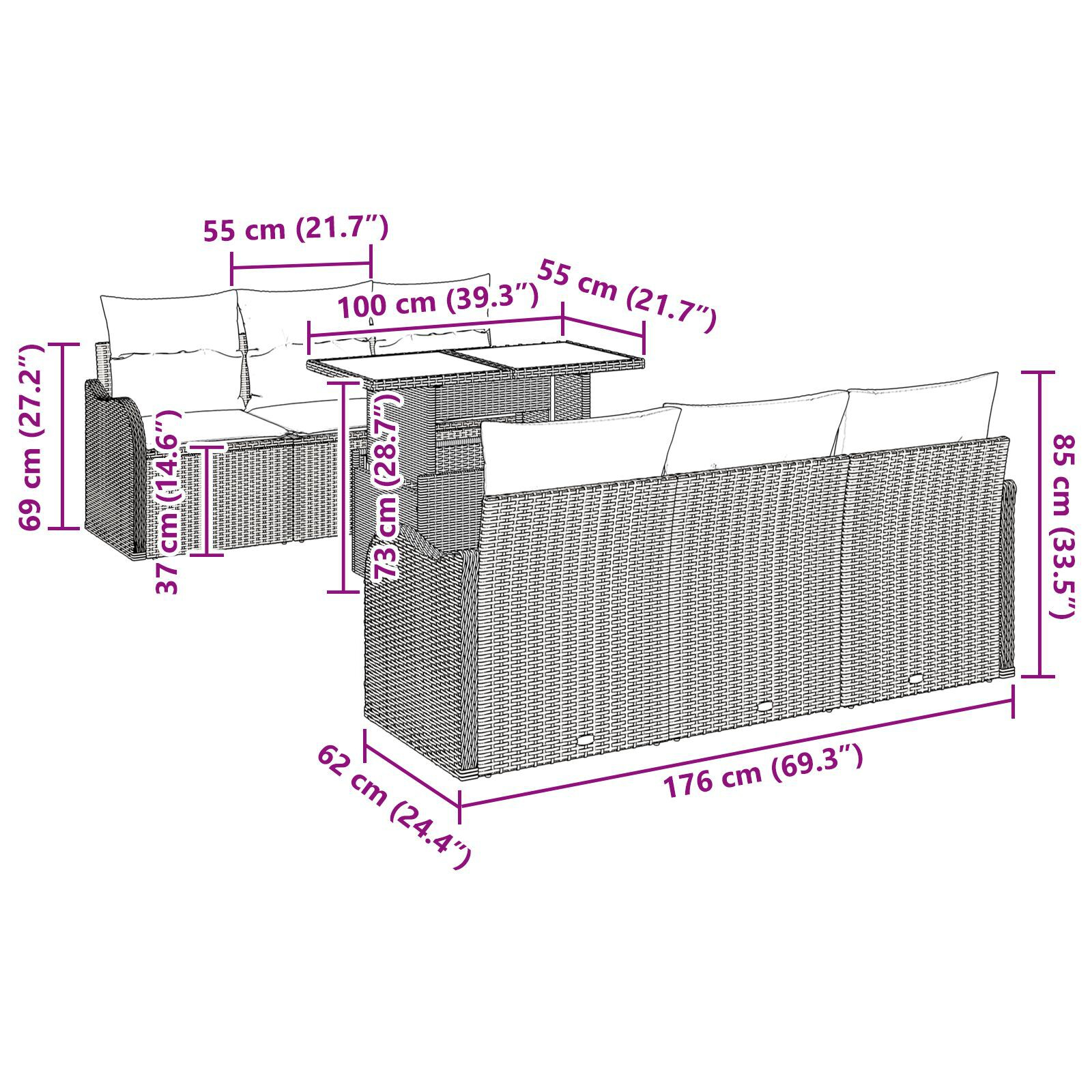 Set Canapele Grădină 7 Piese cu Perne Gri deschis Poliratan, Canapea Grădină 2 Locuri cu Perne Gri deschis Poliratan GartenMobel Dekor