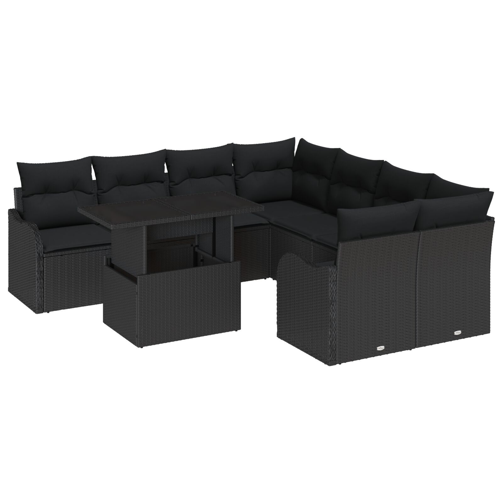 Set de canapea grădină cu 9 piese cu perne Ratan Poly Negru , Canapea de grădină cu 2 locuri cu perne Ratan Poly Negru GartenMobel Dekor