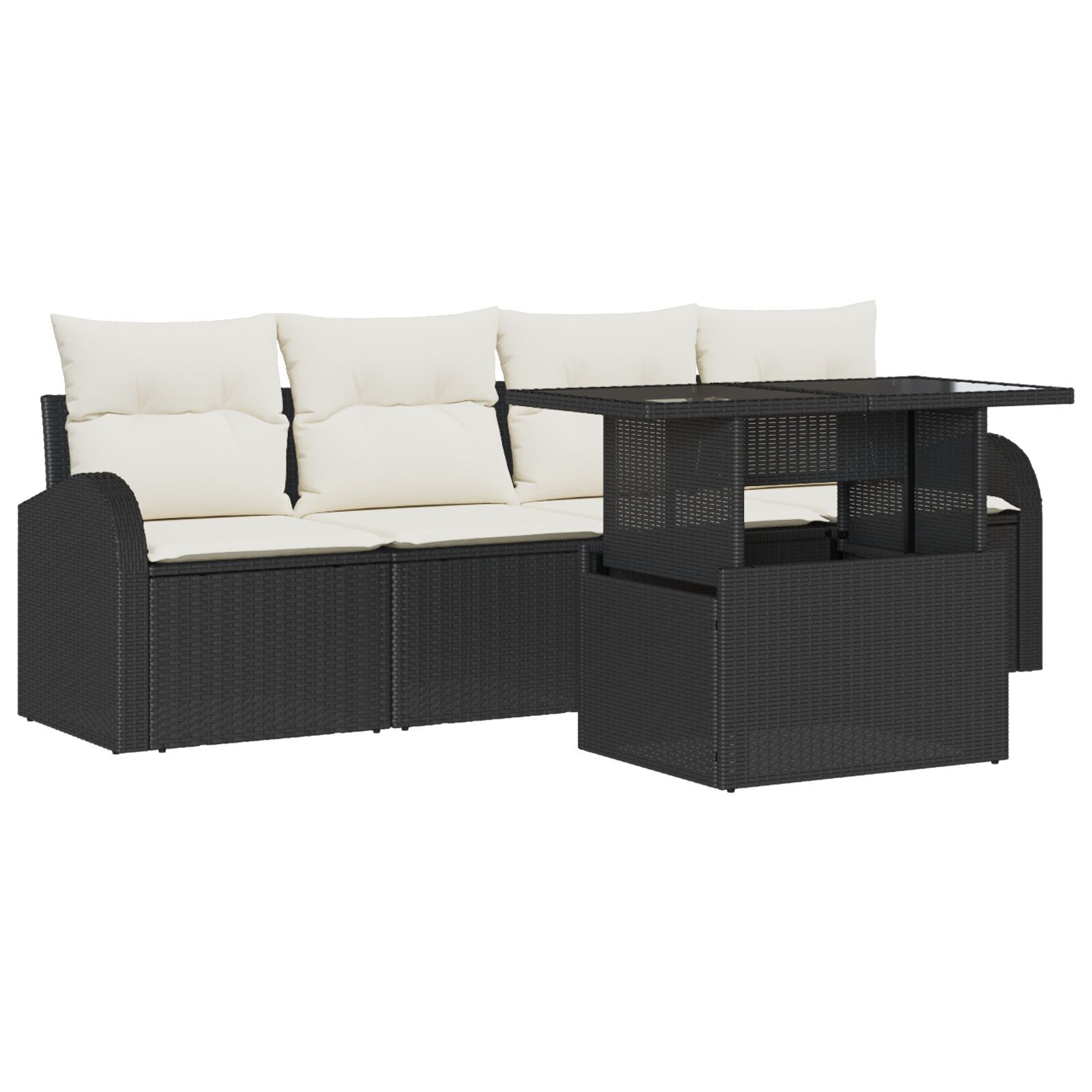Set de 5 Piese de Sofa pentru Grădină cu Perne Negru din Ratan Pol GartenMobel Dekor