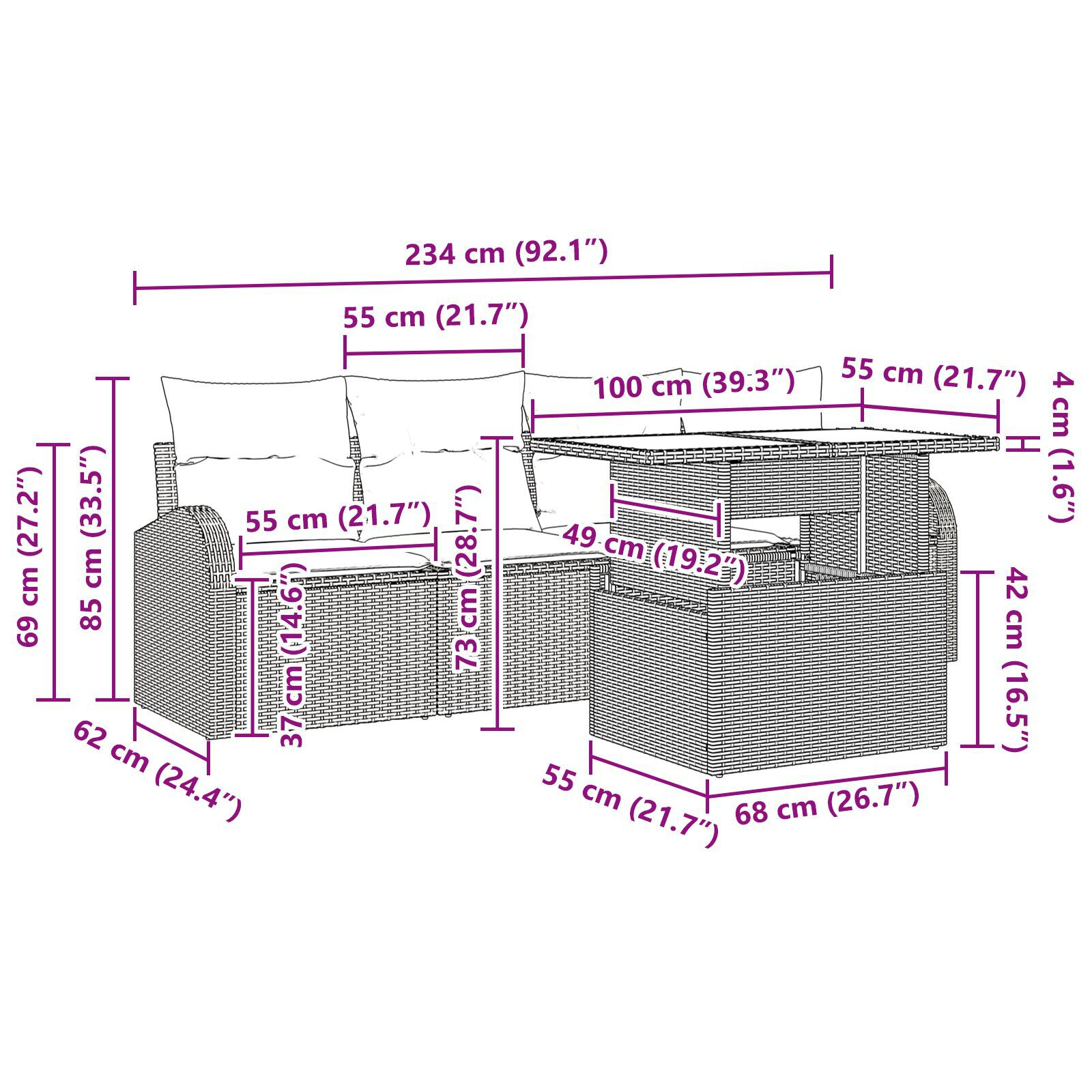 Set de 5 Piese de Sofa pentru Grădină cu Perne Negru din Ratan Pol GartenMobel Dekor