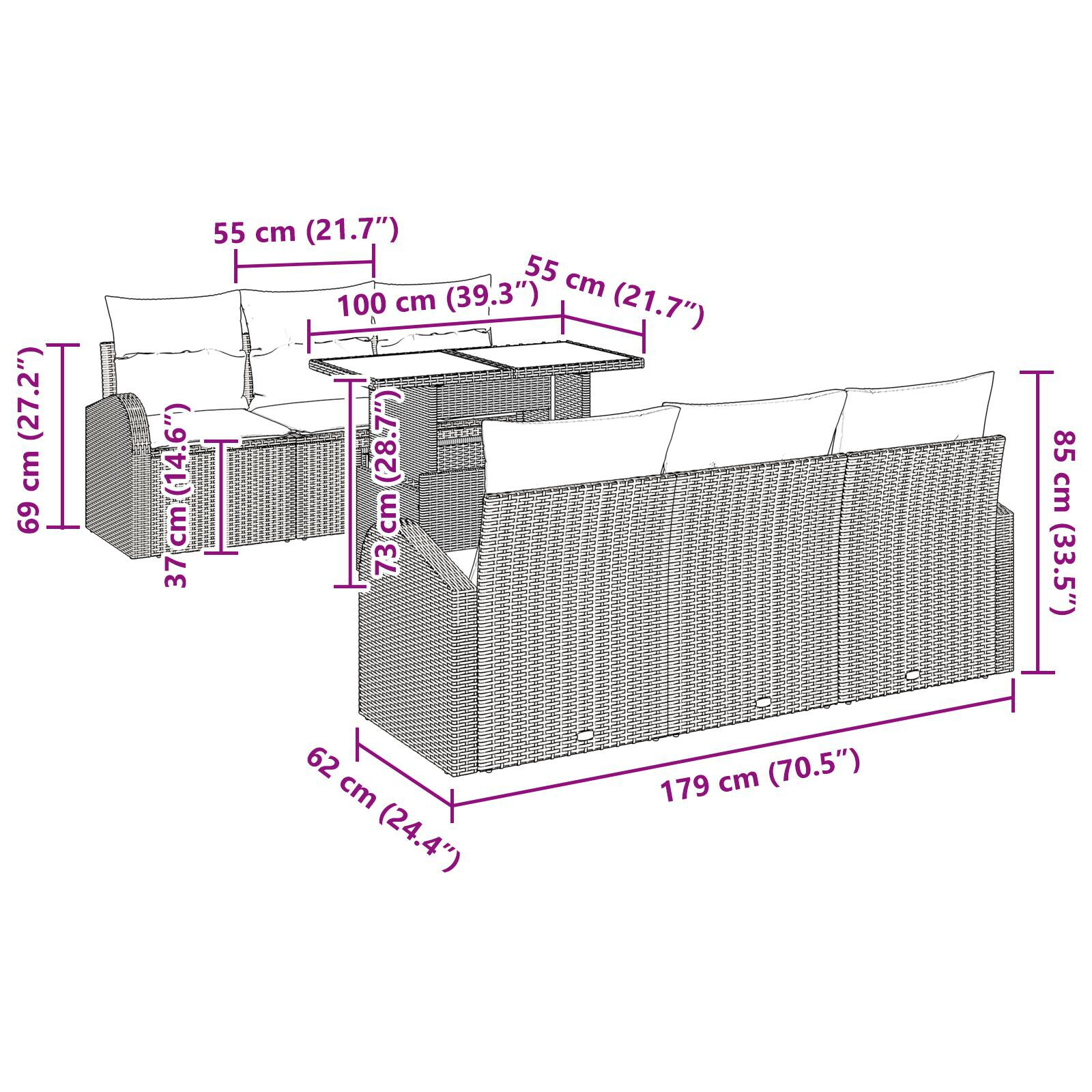 Set de canapea pentru grădină 7 piese cu perne Gri din Poliratan GartenMobel Dekor