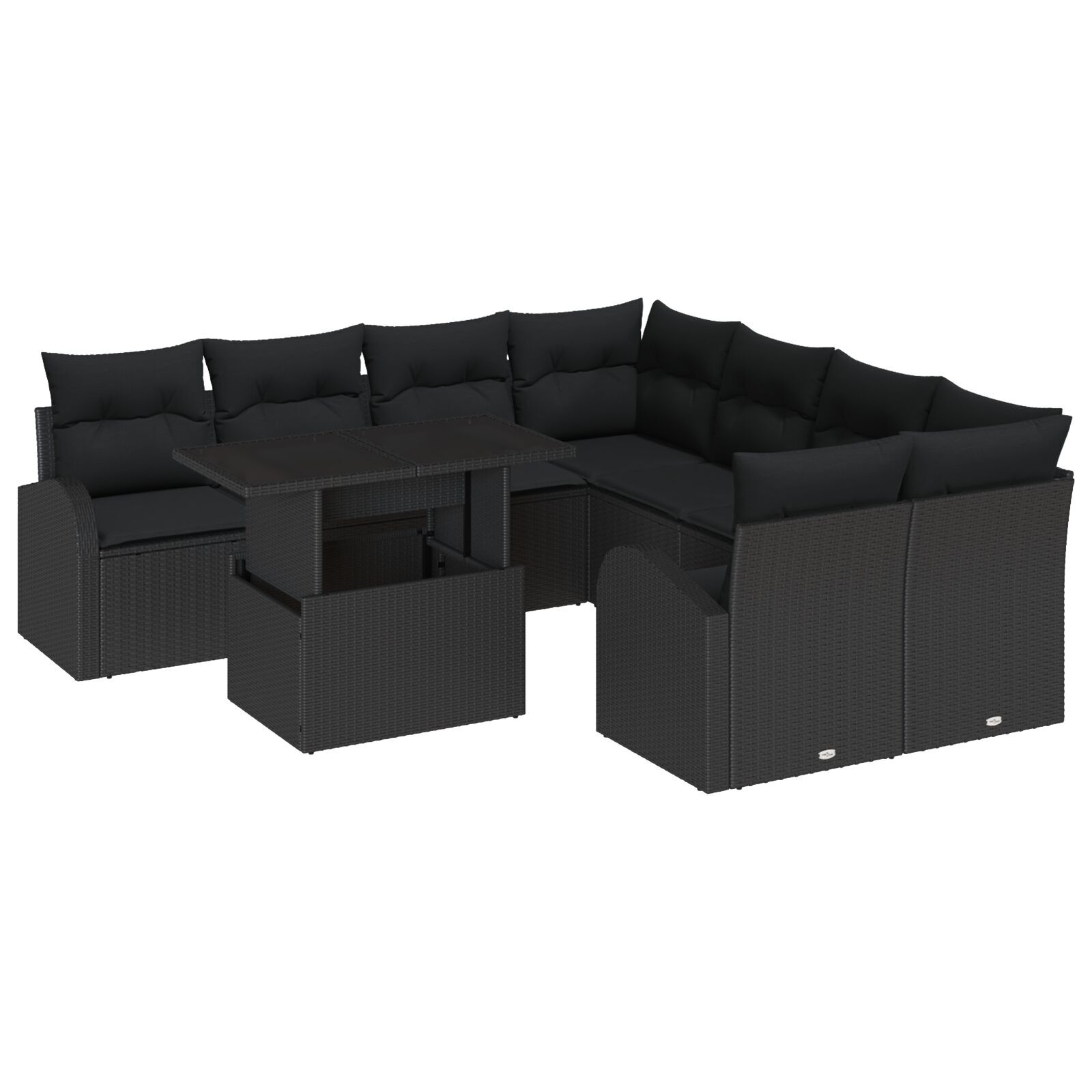 Set canapea 9 piese cu perne Negru Ratan Poli GartenMobel Dekor