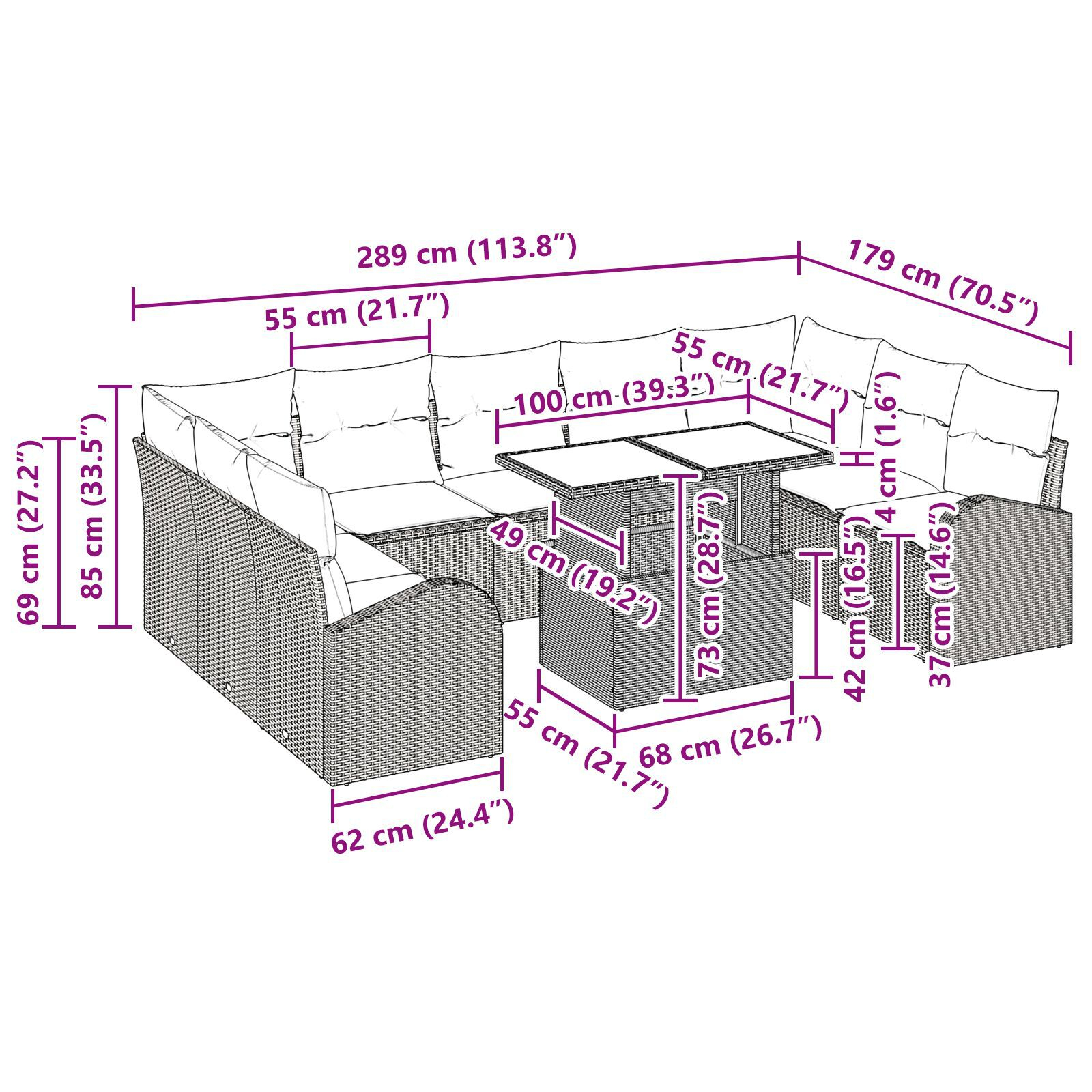 Set de 10 Piese pentru Gradina cu Perne Maro Ratan Poly GartenMobel Dekor