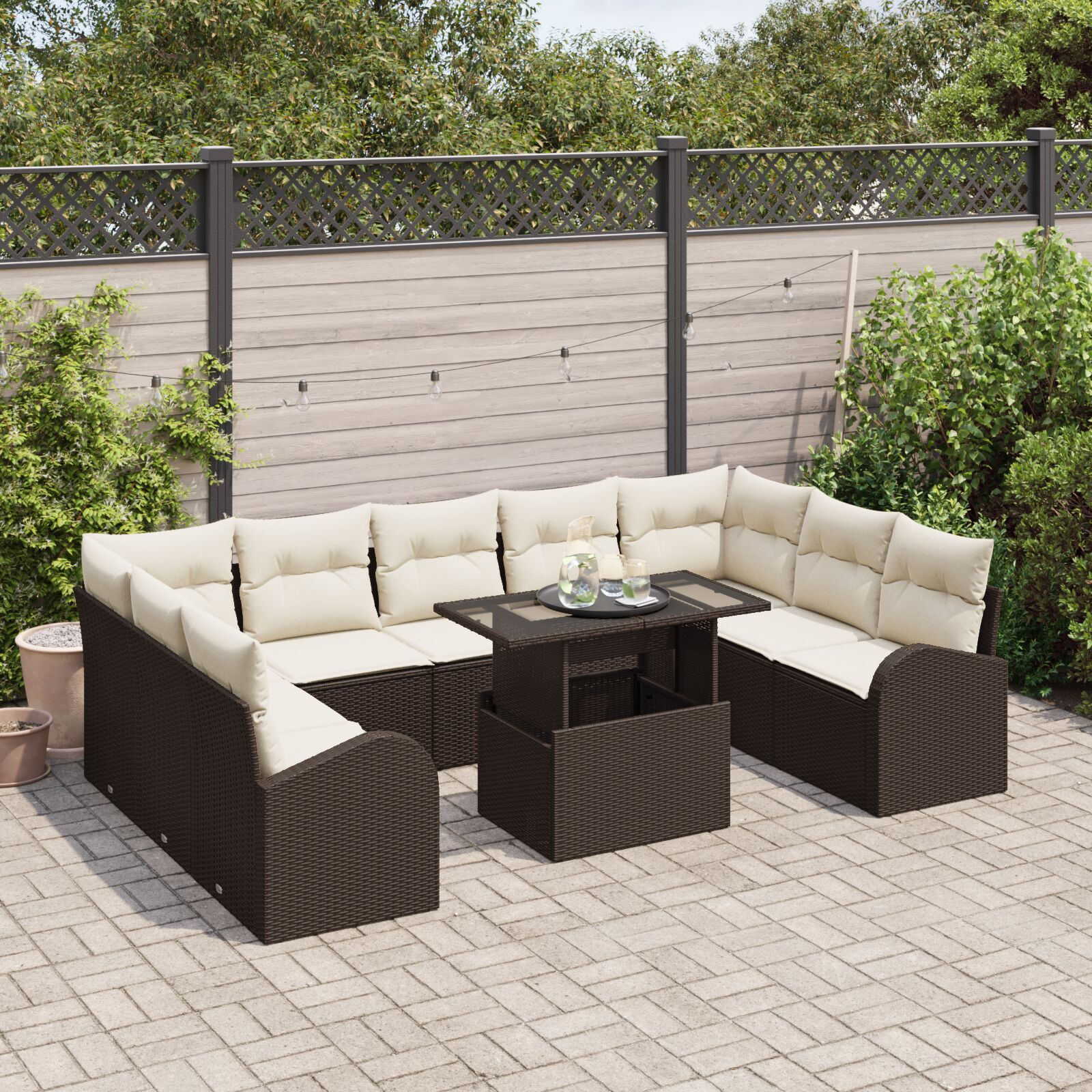 Set de 10 Piese pentru Gradina cu Perne Maro Ratan Poly GartenMobel Dekor