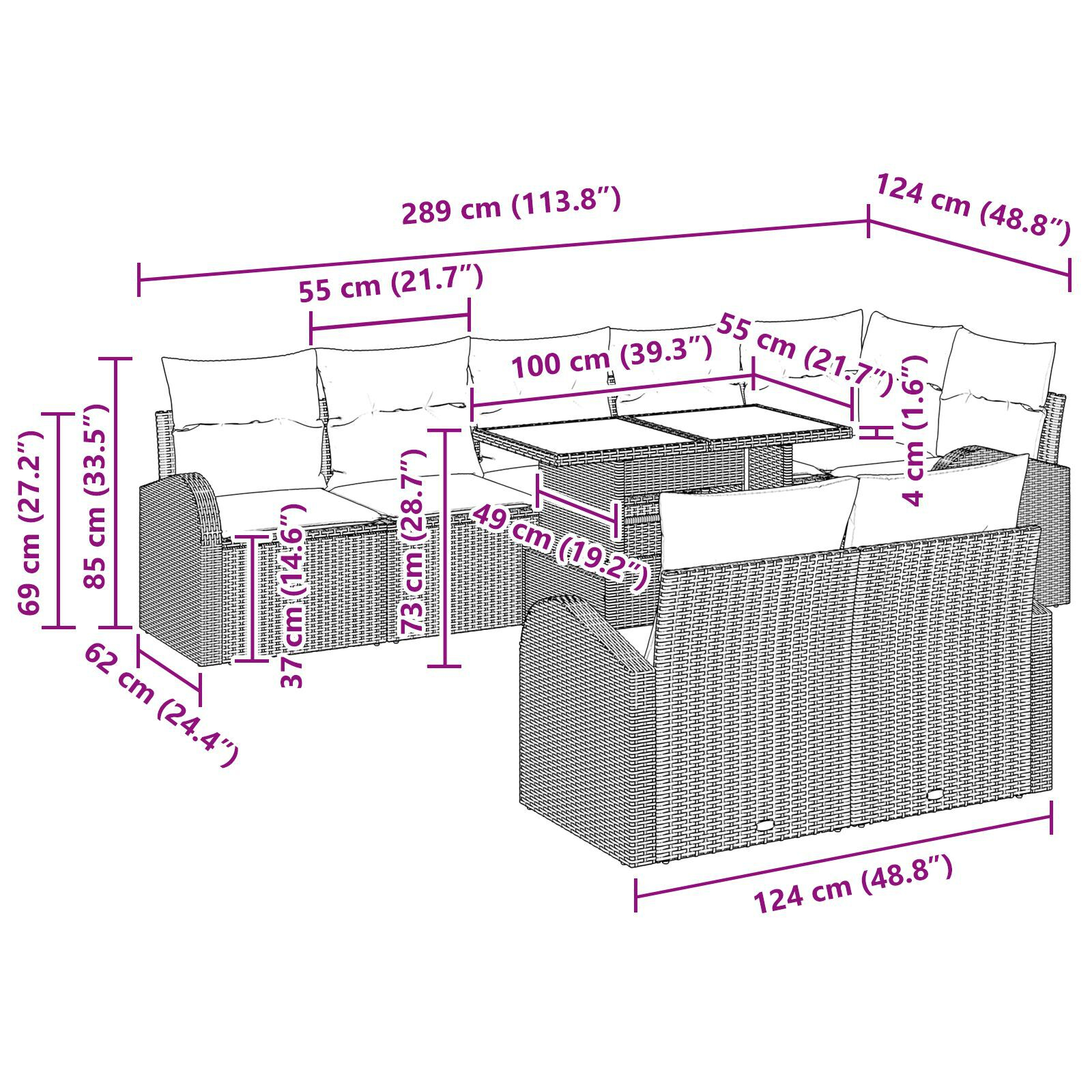 Set de Canapea cu 9 Piese pentru Grădină cu Perne Maro din Ratan Polimeric GartenMobel Dekor