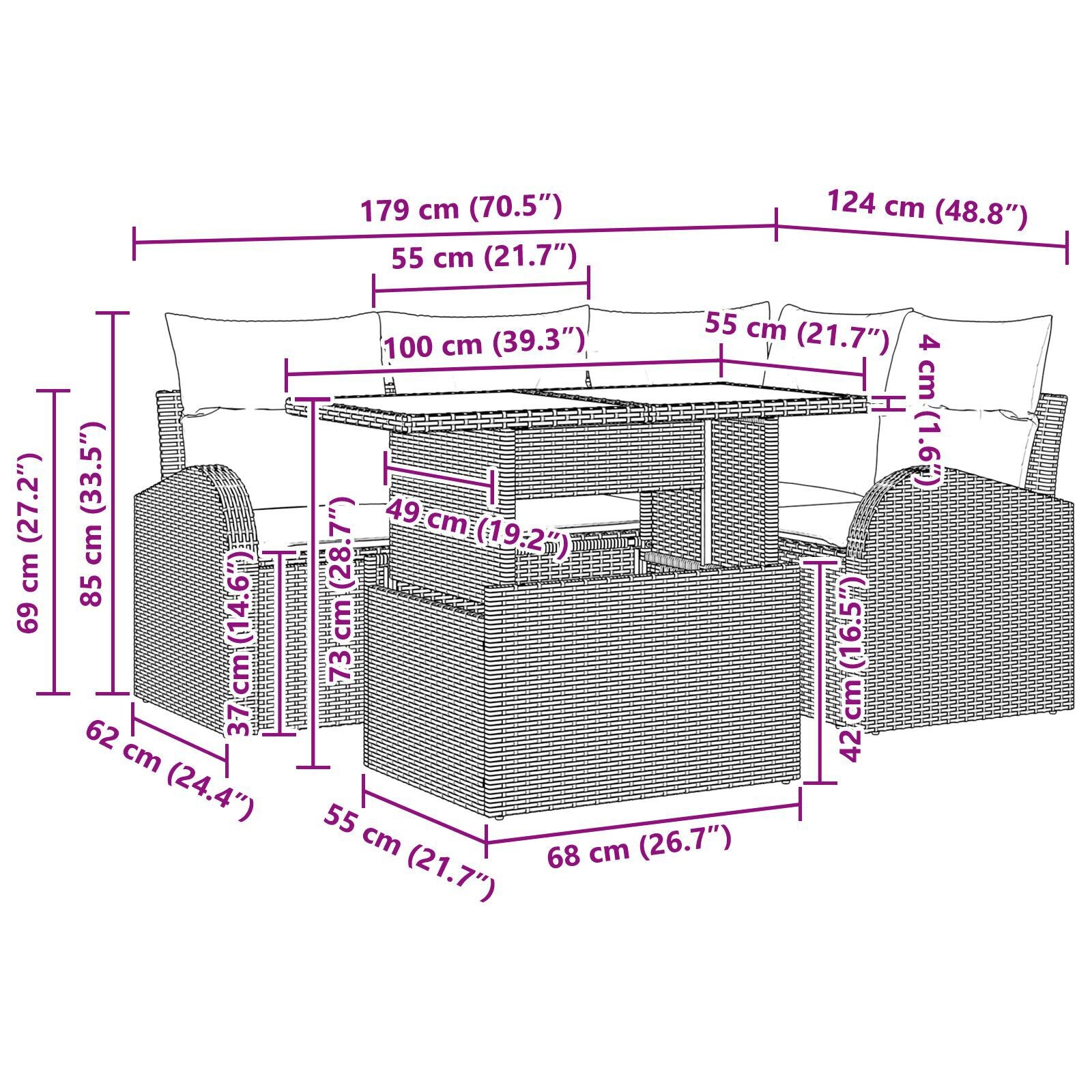 Set de Sofa de Grădină cu 5 Piese cu Pernițe Negru Poliratan GartenMobel Dekor