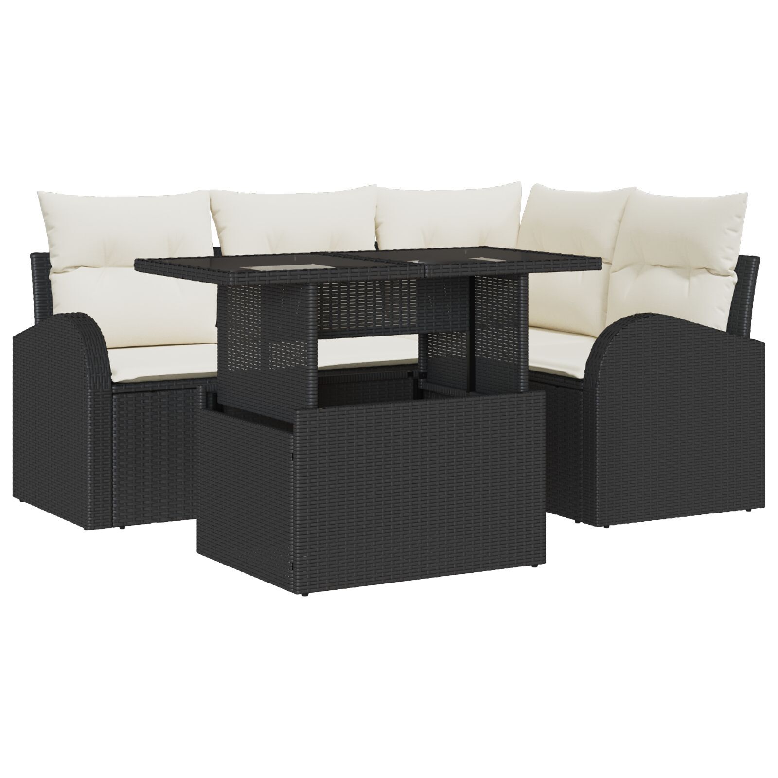 Set de Sofa de Grădină cu 5 Piese cu Pernițe Negru Poliratan GartenMobel Dekor