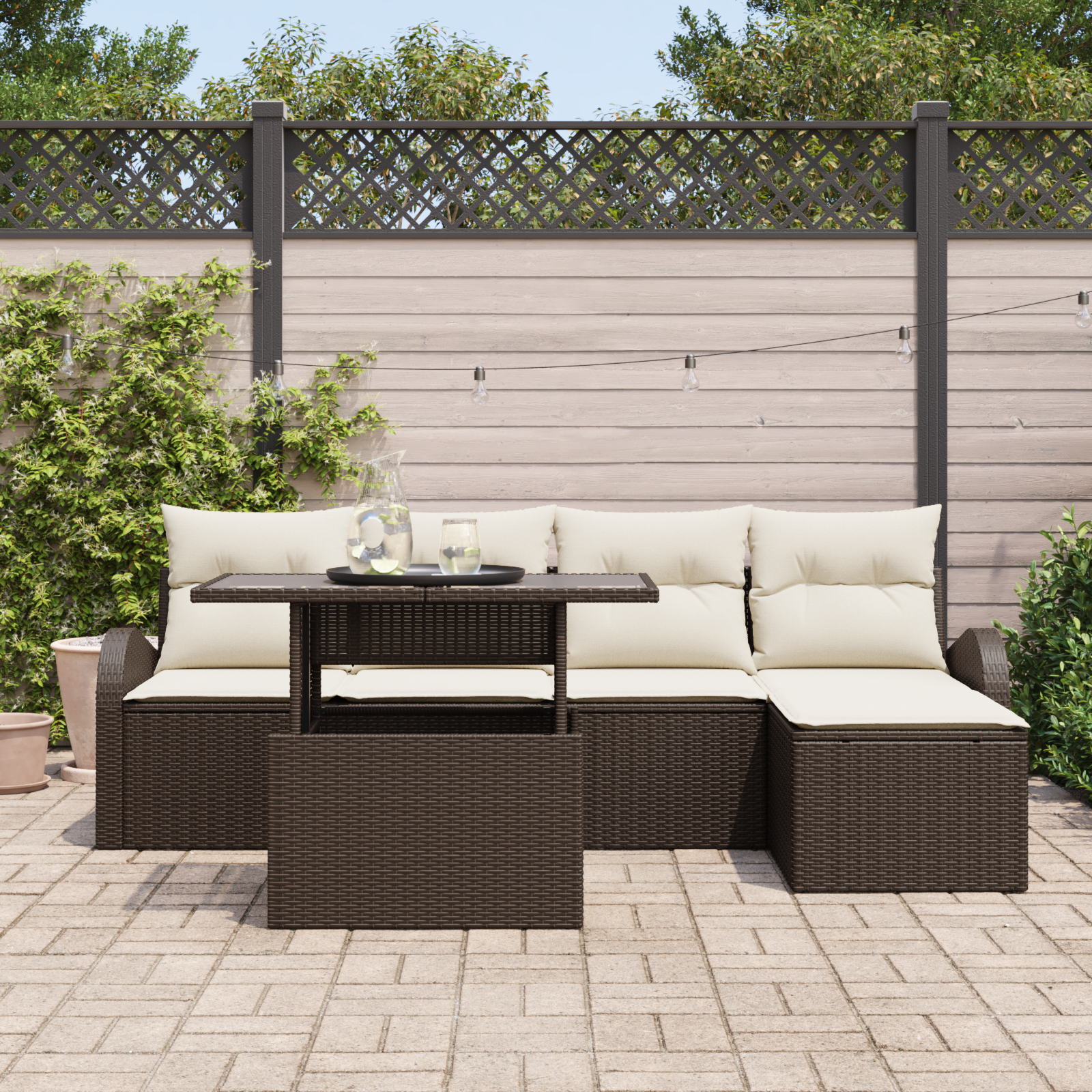 Set de Sofa pentru Grădină 6 Piese cu Perne Maro din Ratan Poli GartenMobel Dekor