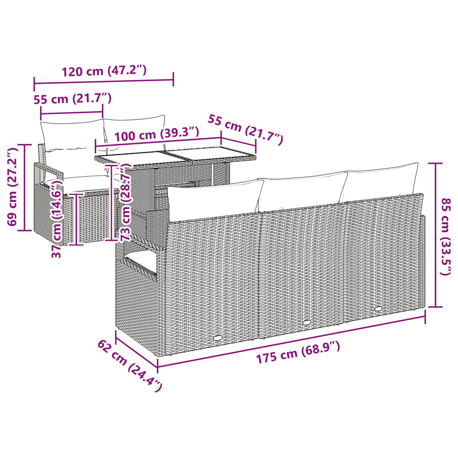 Set Canapea Grădină cu Pernă Negru Ratan Poly, Canapea Grădină pentru 2 Persoane Negru Ratan Poly GartenMobel Dekor
