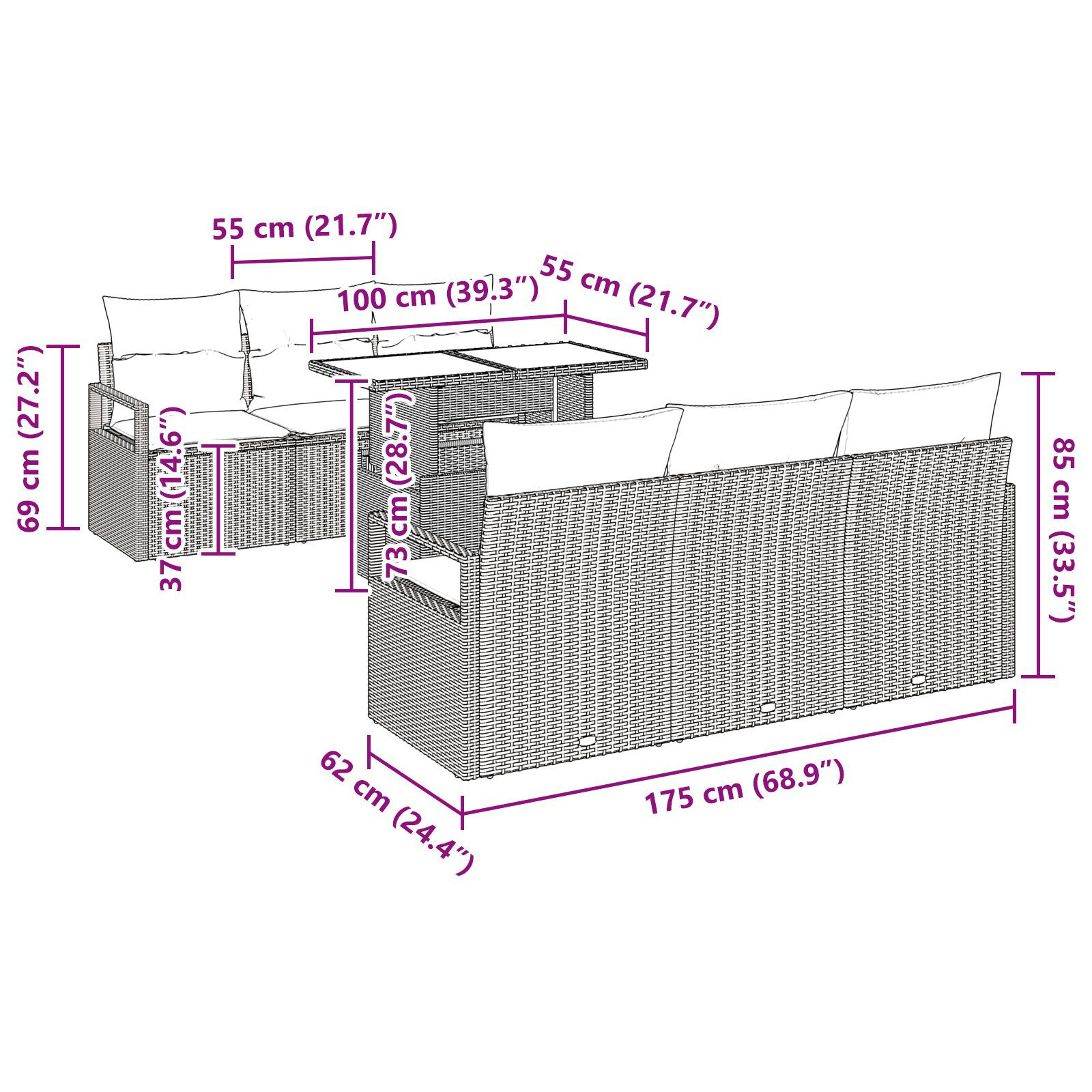 Set canapele grădină 7 piese cu perne Bej Ratan Polimeric, Canapea grădină 2 locuri cu perne Bej Ratan Polimeric GartenMobel Dekor