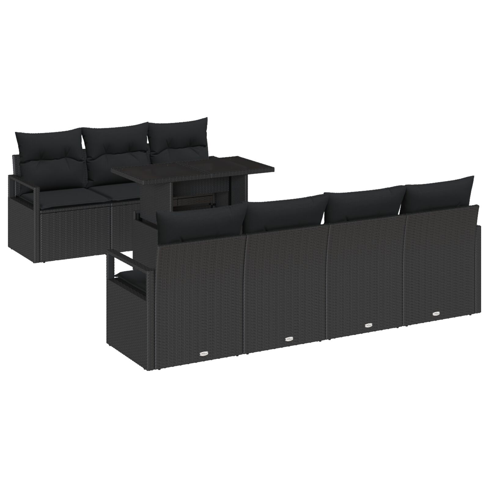 Set de canapea de grădină cu 8 piese și perne negre, Sofa de grădină pentru 2 persoane cu perne negre GartenMobel Dekor