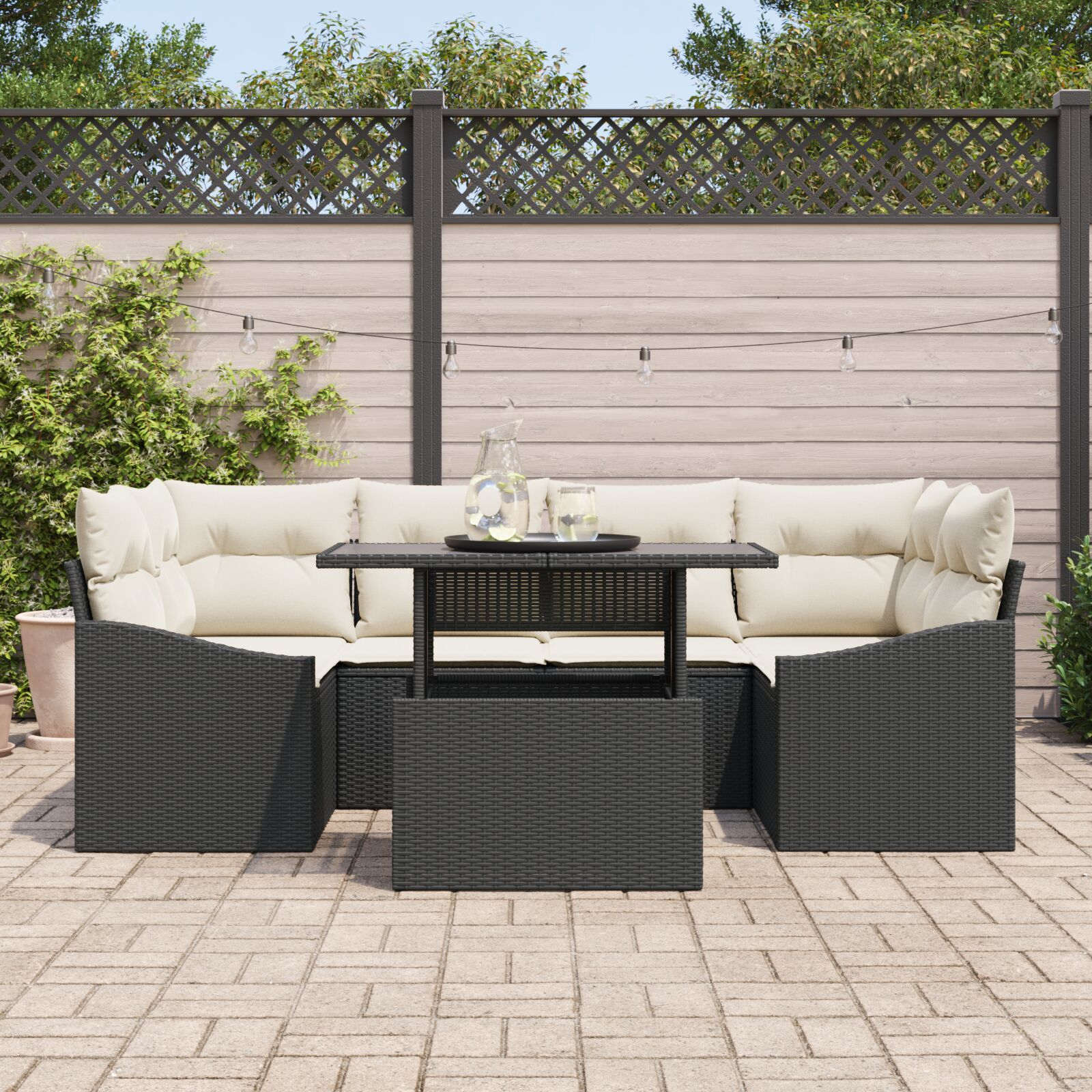 Set de Sofa de Grădină cu Perne Negru Ratan PE GartenMobel Dekor