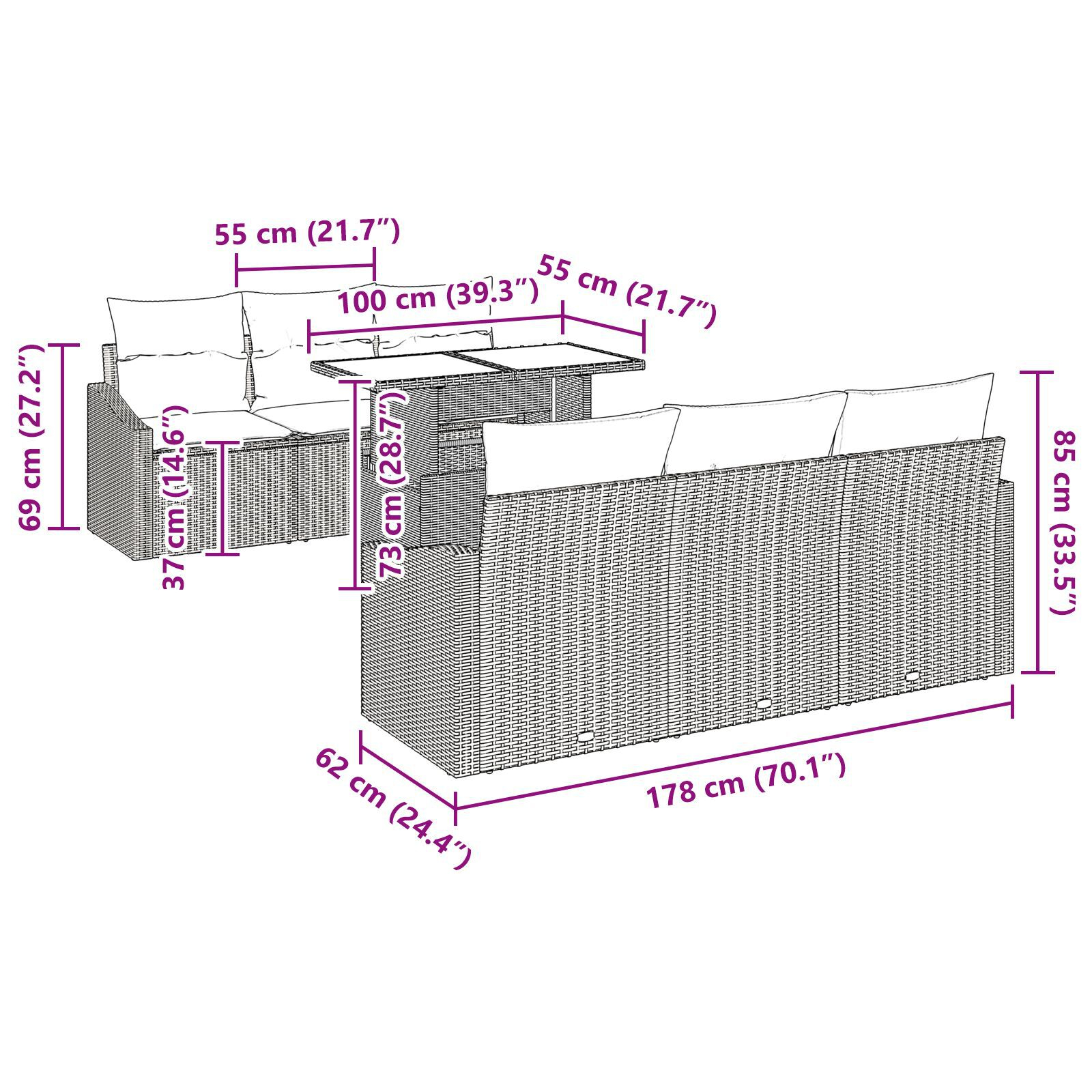 Set de canapea pentru grădină cu perne bej din ratan poly GartenMobel Dekor