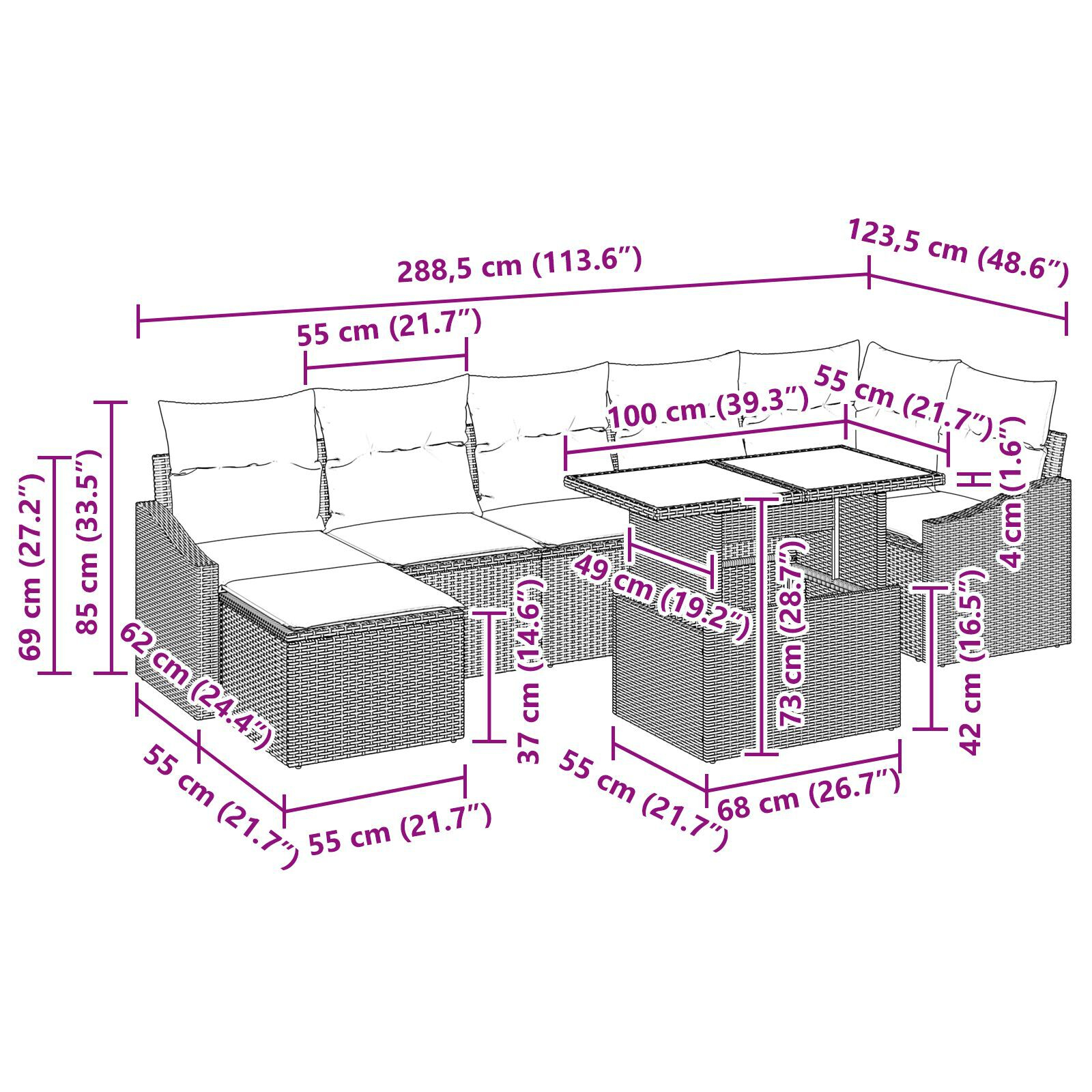 Set canapele grădină cu perne Ratan Negru Poliratan GartenMobel Dekor