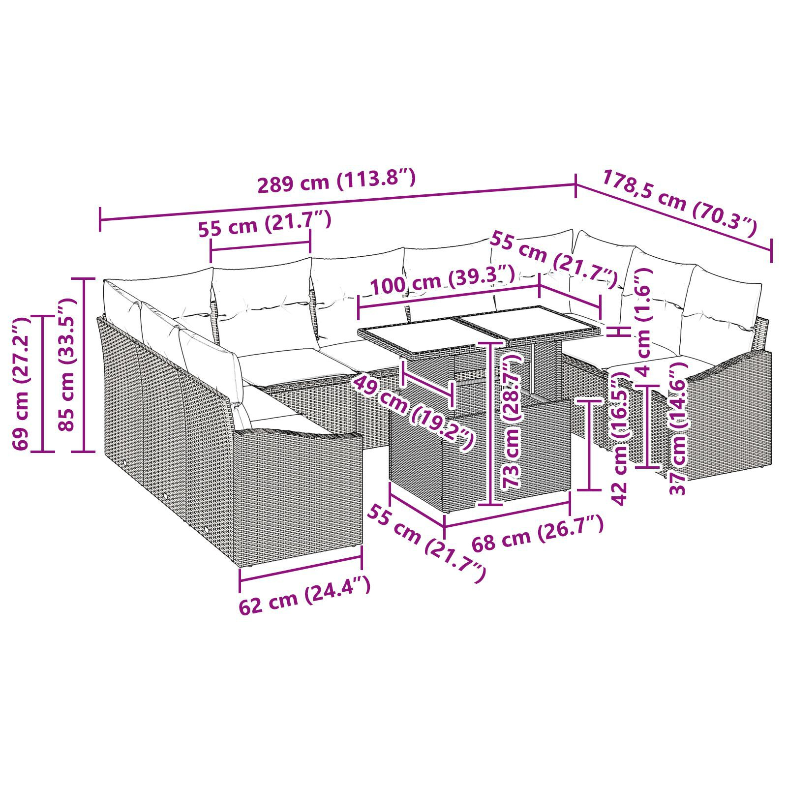 Set de Canapea Grădină de 10 Piese cu Perne Ratan Polimer Maro GartenMobel Dekor