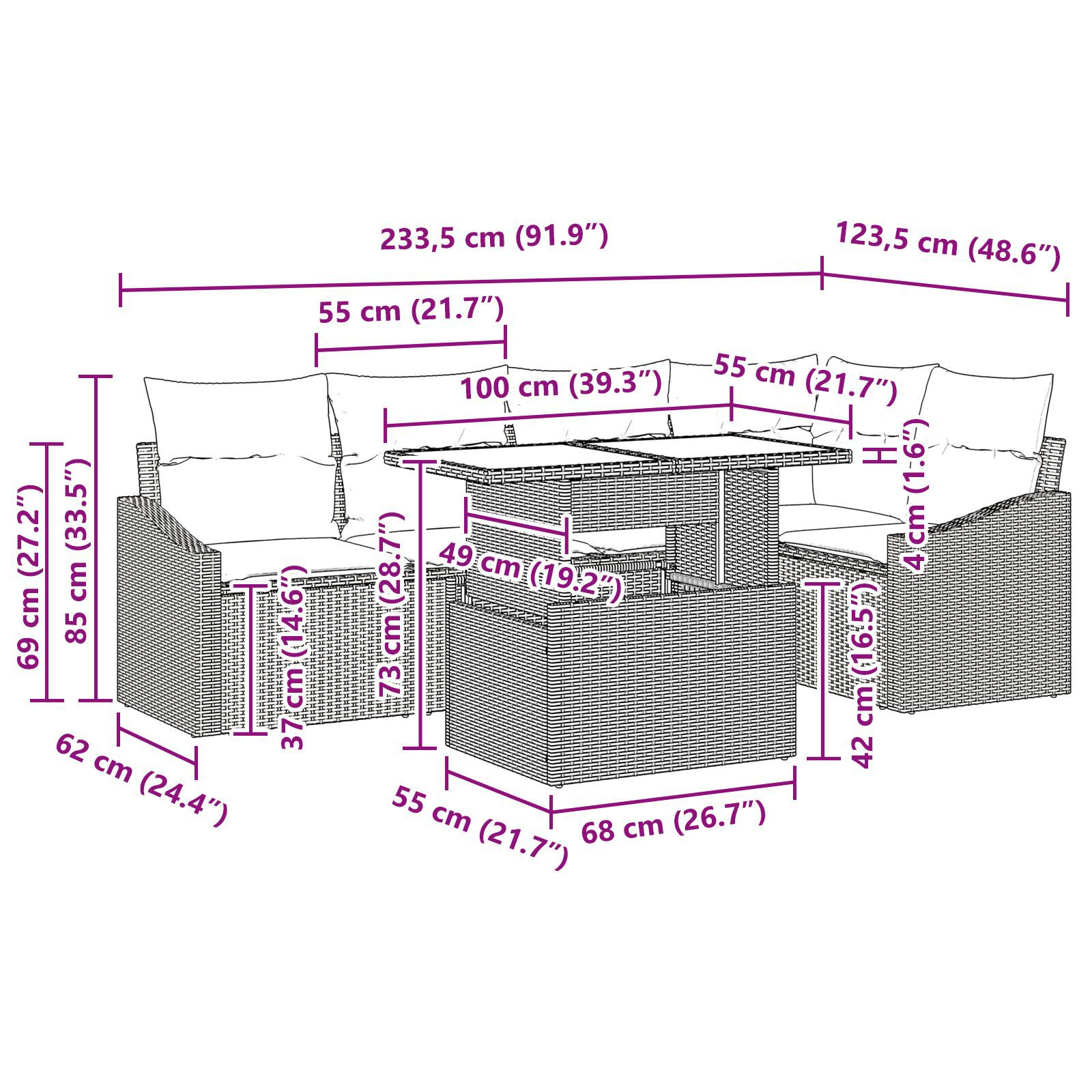 Set de Canapea pentru Grădină de 6 Piese cu Perne Negru Poliratan GartenMobel Dekor