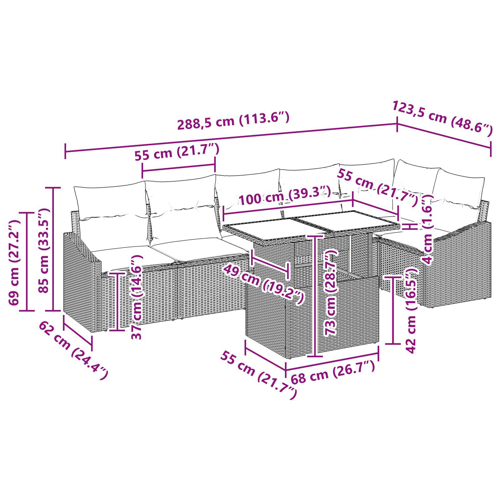 Set de canapea pentru grădină cu perne Negru Ratan PE GartenMobel Dekor