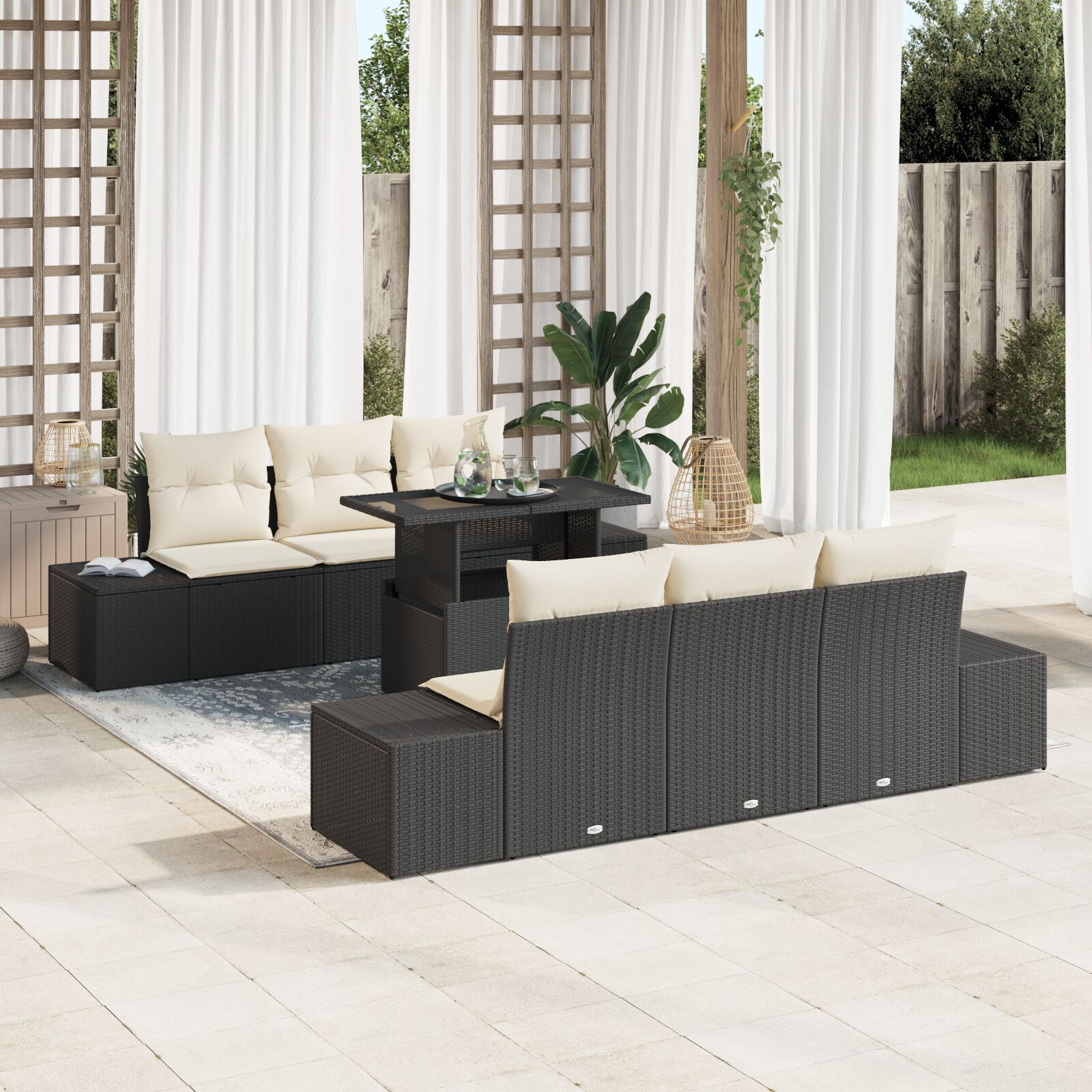Set de sofa pentru grădină 7 piese cu perne Negru Poliratan GartenMobel Dekor