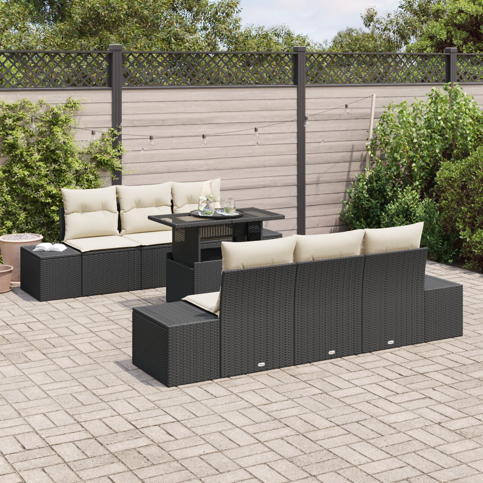 Set de sofa pentru grădină 7 piese cu perne Negru Poliratan GartenMobel Dekor