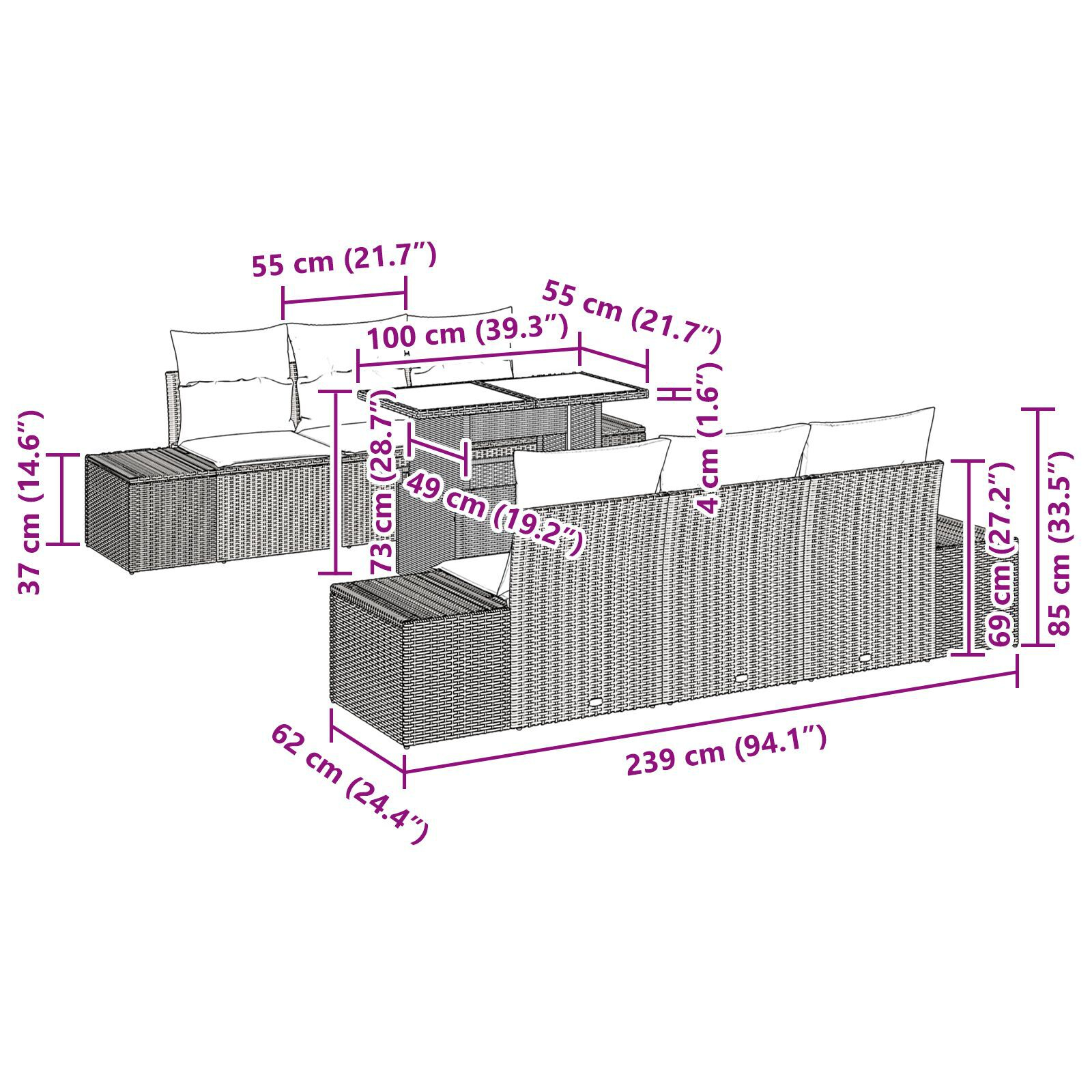 Set de sofa pentru grădină 7 piese cu perne Negru Poliratan GartenMobel Dekor
