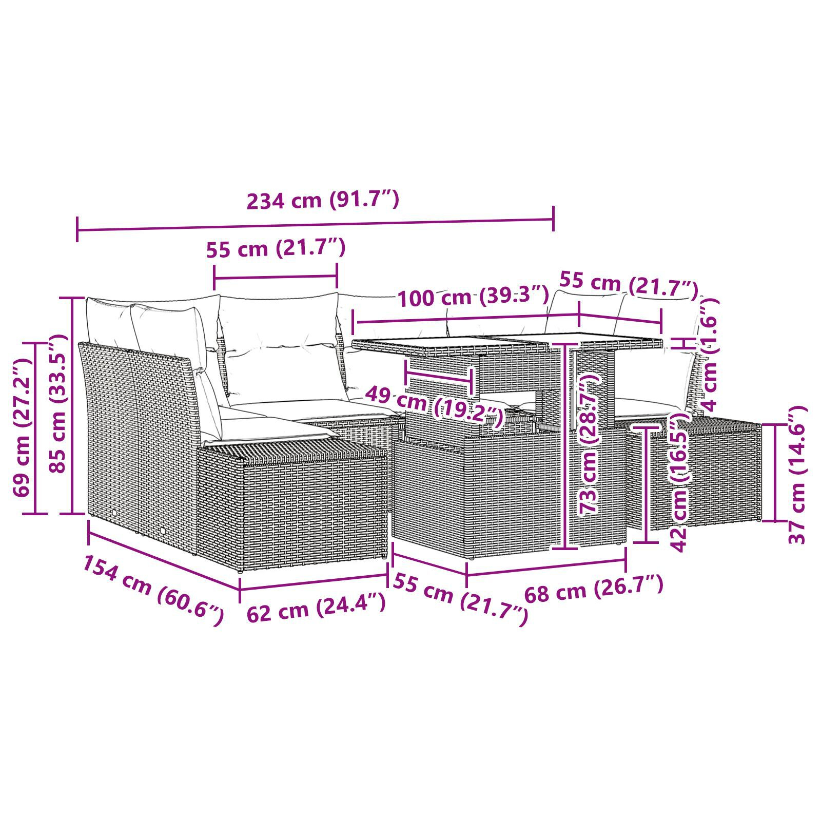 Set canapea grădină 7 piese cu perne Bej Ratan poli GartenMobel Dekor
