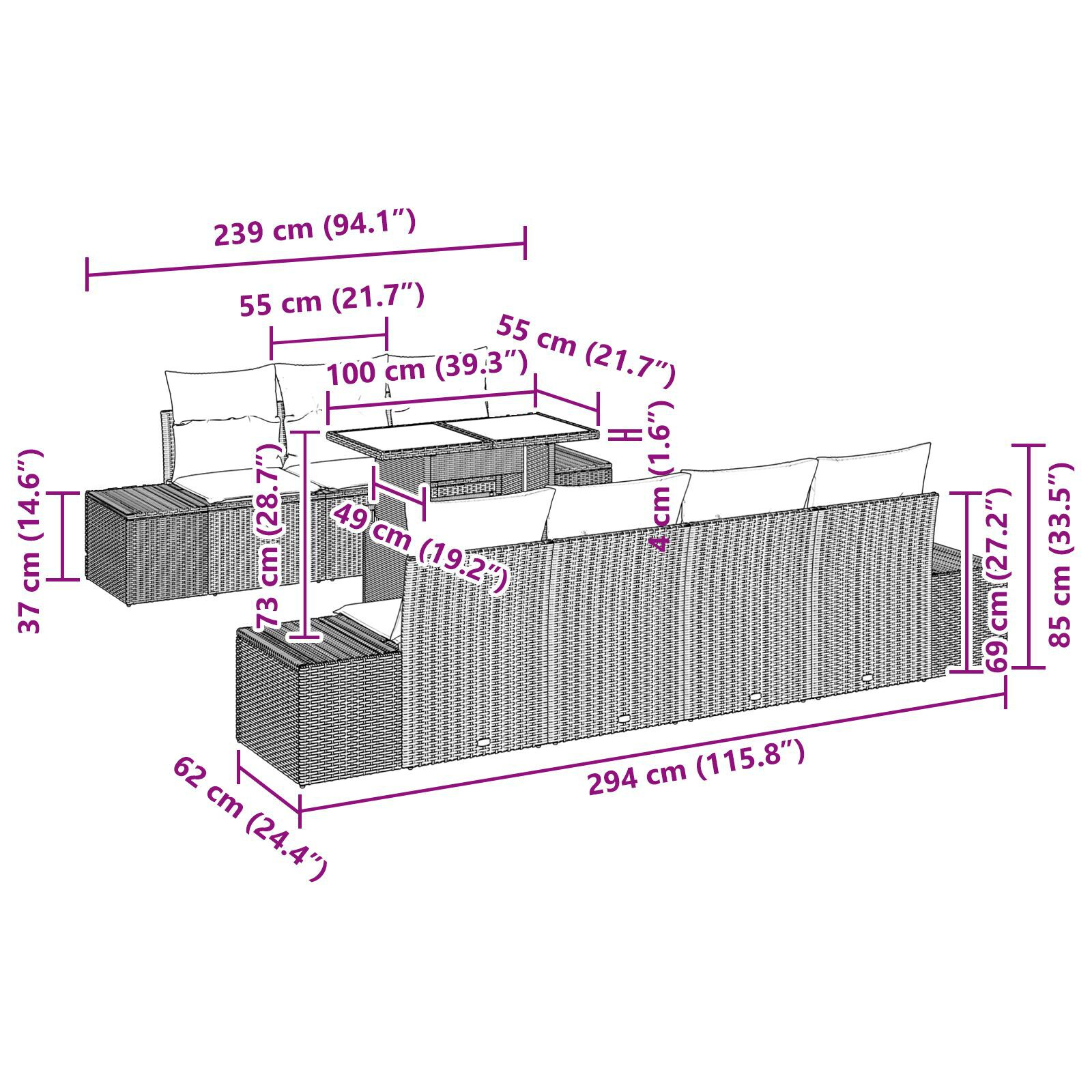 Set de Canapea de Grădină cu 8 Piese Bej Ratan Poli GartenMobel Dekor