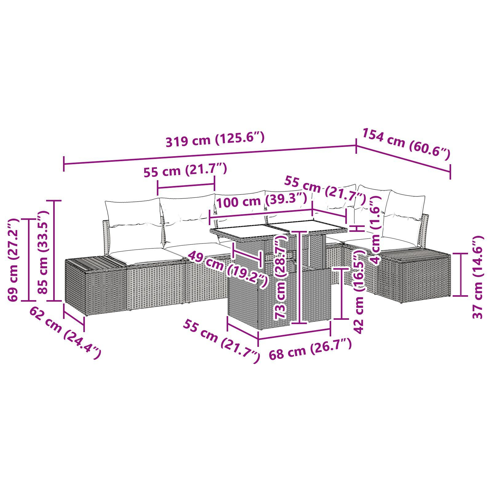 Set de canapea grădină cu perne gri deschis din poliratan GartenMobel Dekor