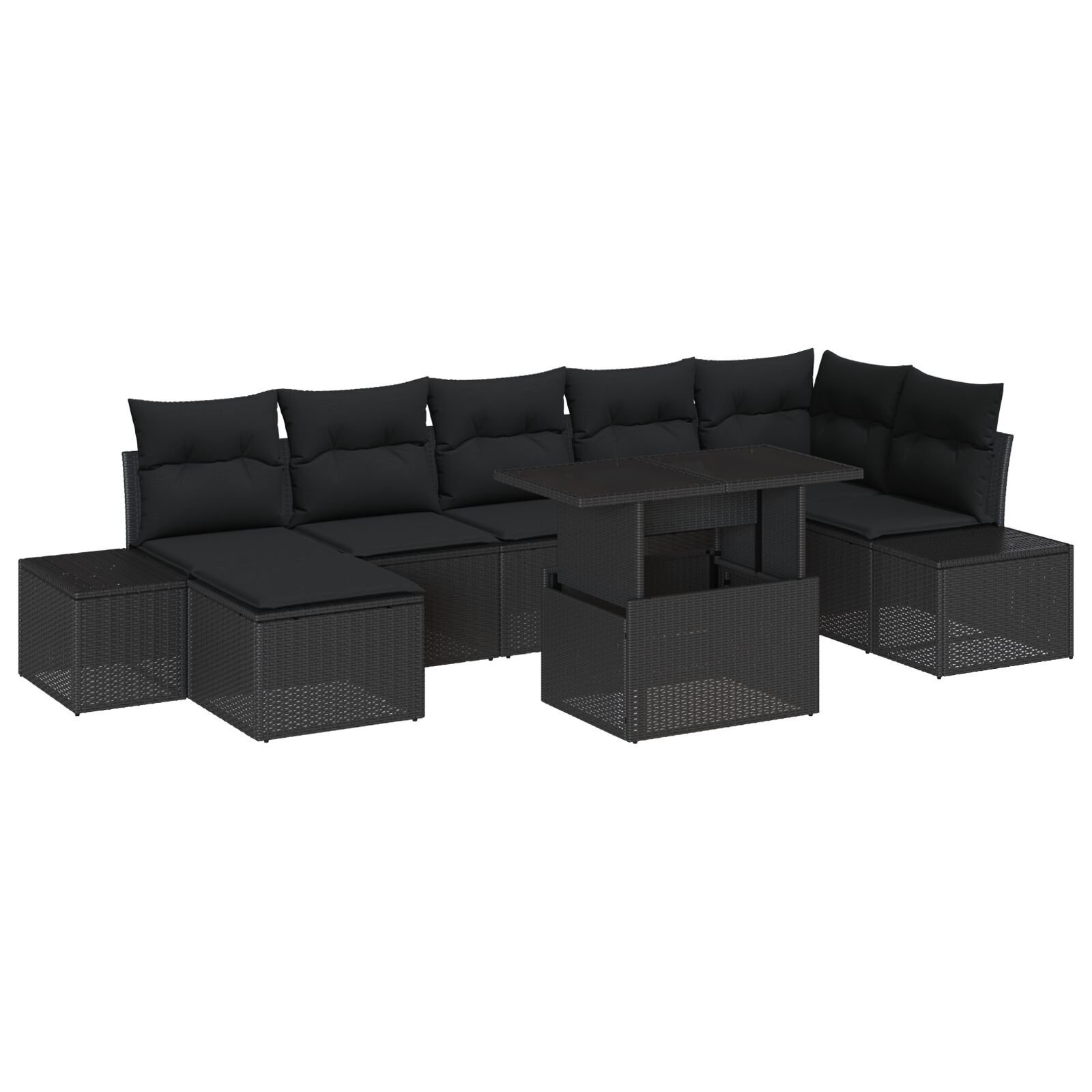 Set de canapele pentru grădină , 8 piese, cu perne, negru, poliratan GartenMobel Dekor