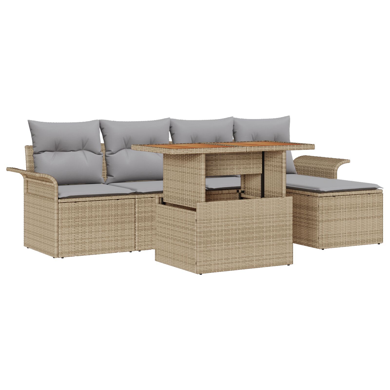 Set de Dining pentru Grădină de 6 Piese cu Perne Bej Poly Ratan Acacia GartenMobel Dekor