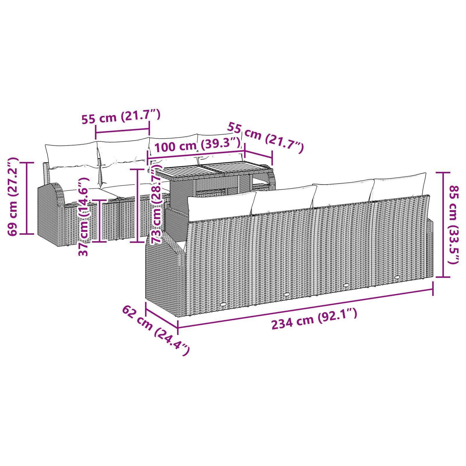 Set de dining pentru grădină cu 9 piese și perne Negru Poliratan Acacia GartenMobel Dekor