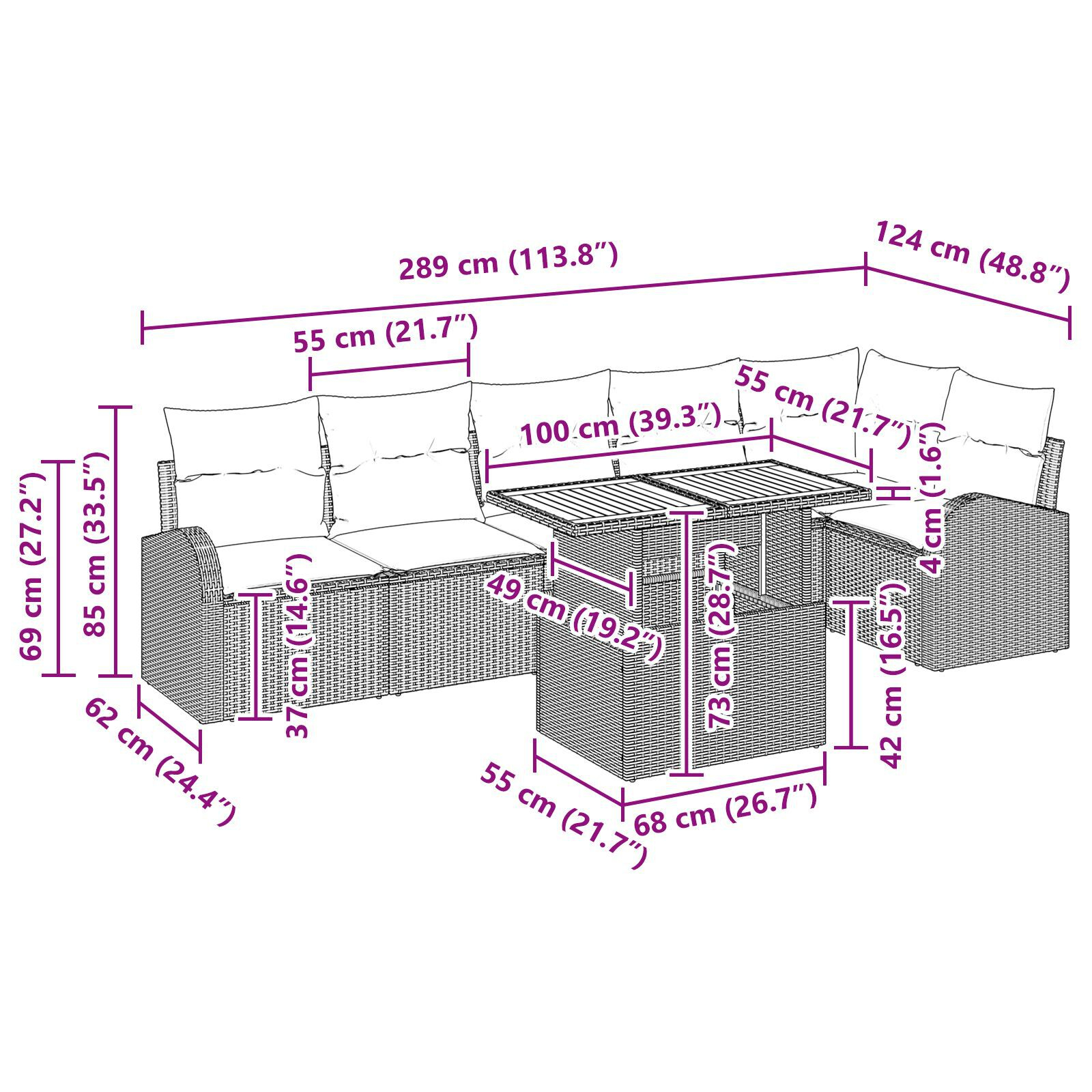 Set dining grădină 7 piese cu perne Bej Poliratan Acacia GartenMobel Dekor