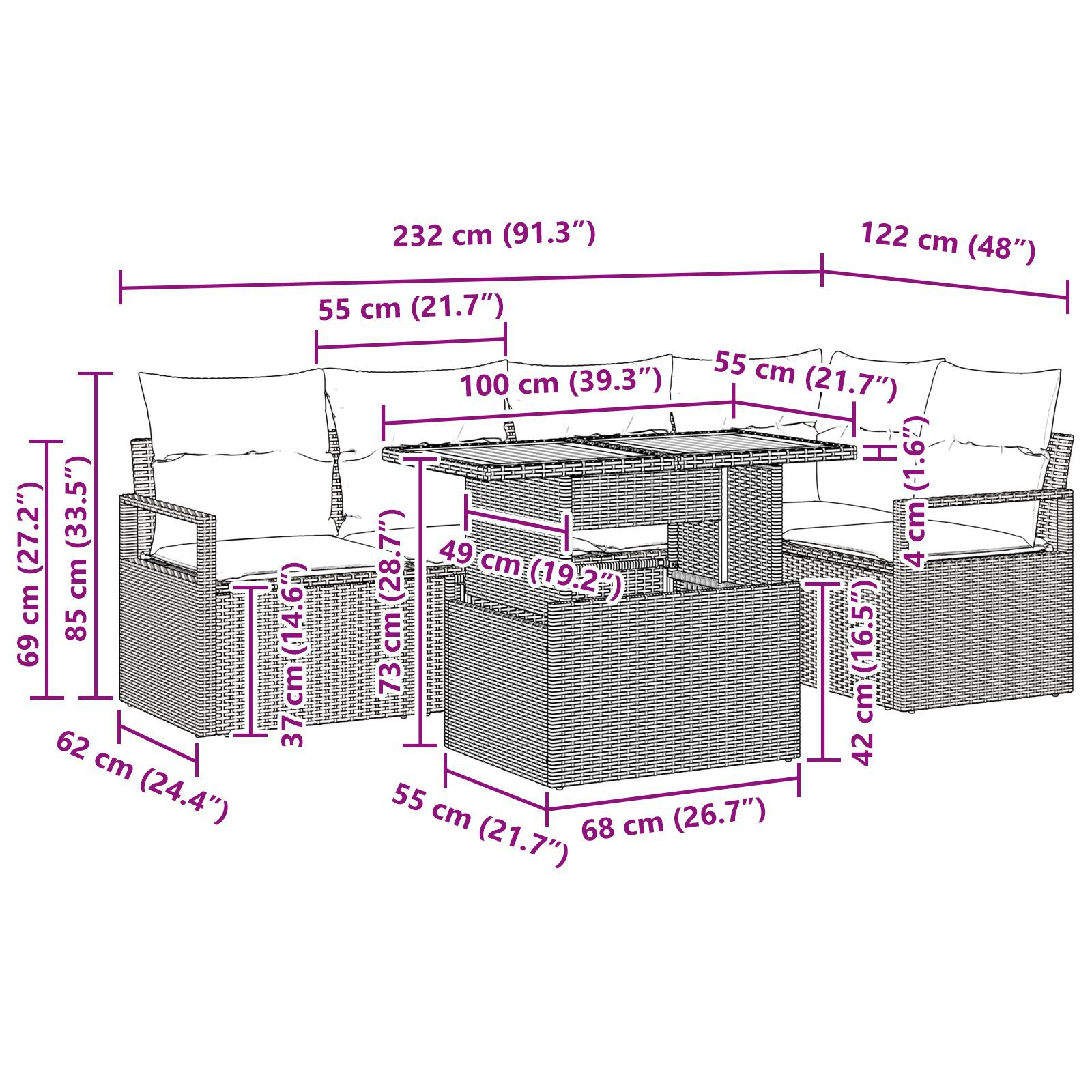 Set de Canapie Grădină 6 Piese cu Pernă Ratan Negru Polimer Acacia, Canapea Grădină pentru 2 Persoane cu Pernă Ratan Negru Polimer GartenMobel Dekor
