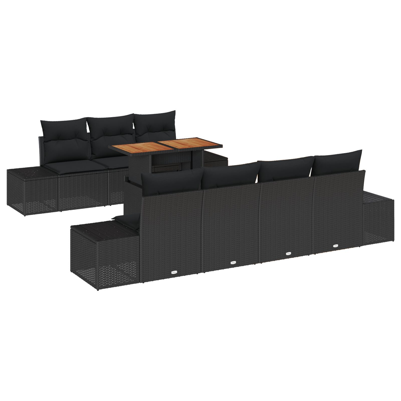Set de dining pentru grădină 8 piese cu perne, ratan negru și acacia GartenMobel Dekor