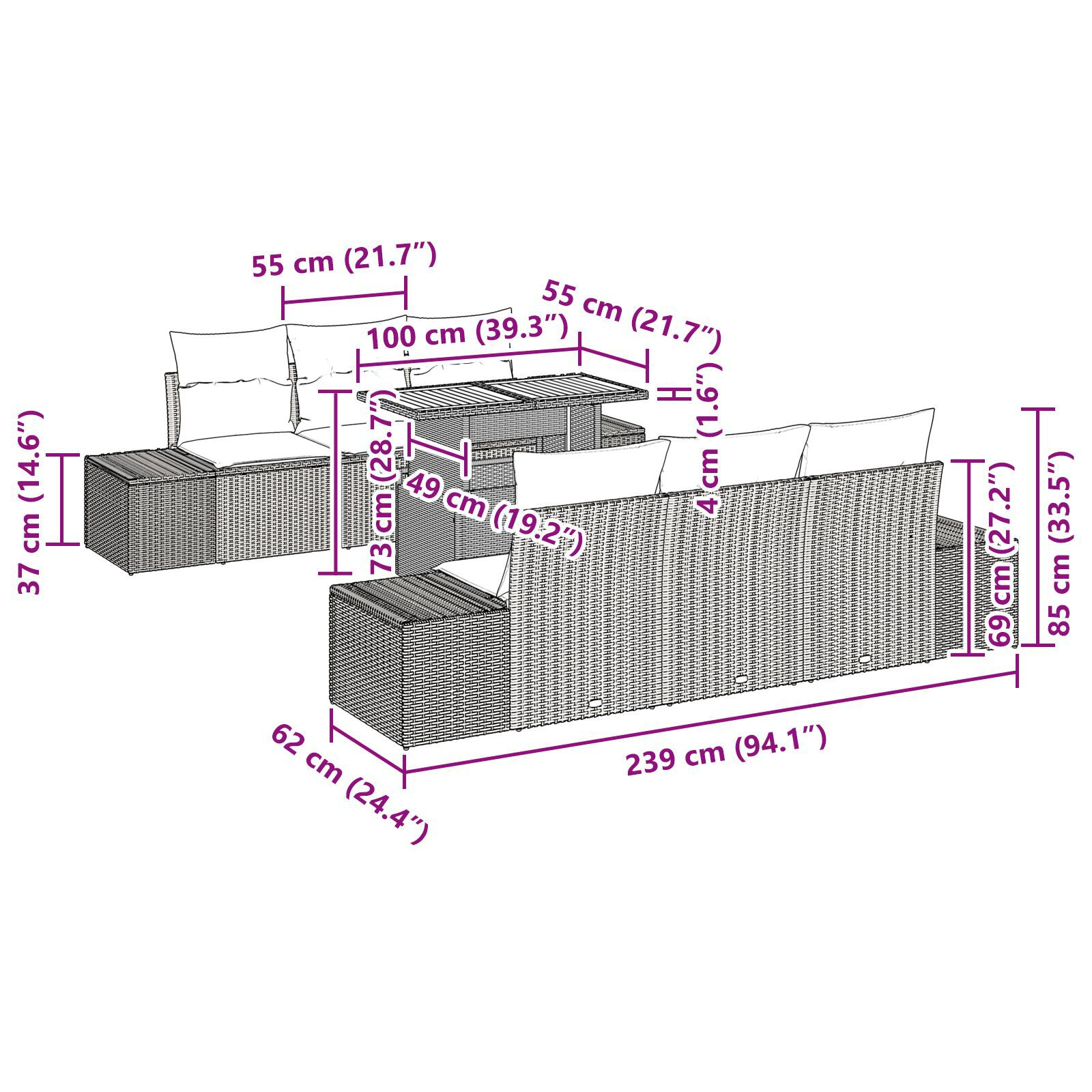 Set de dining pentru grădină 8 piese cu perne, ratan negru și acacia GartenMobel Dekor