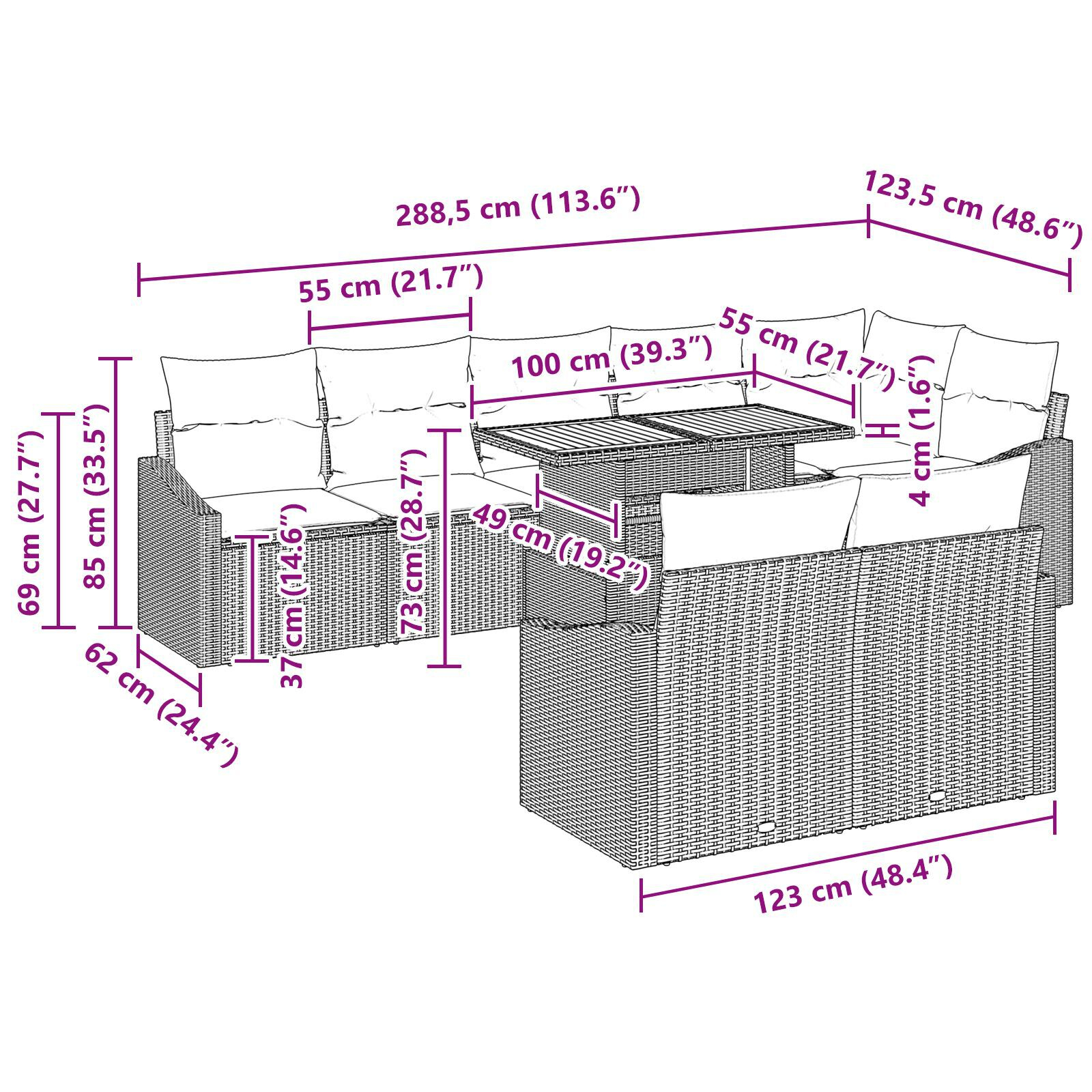 Set de dining pentru grădină 9 piese cu perne Bej din ratan poliesteric Acacia GartenMobel Dekor