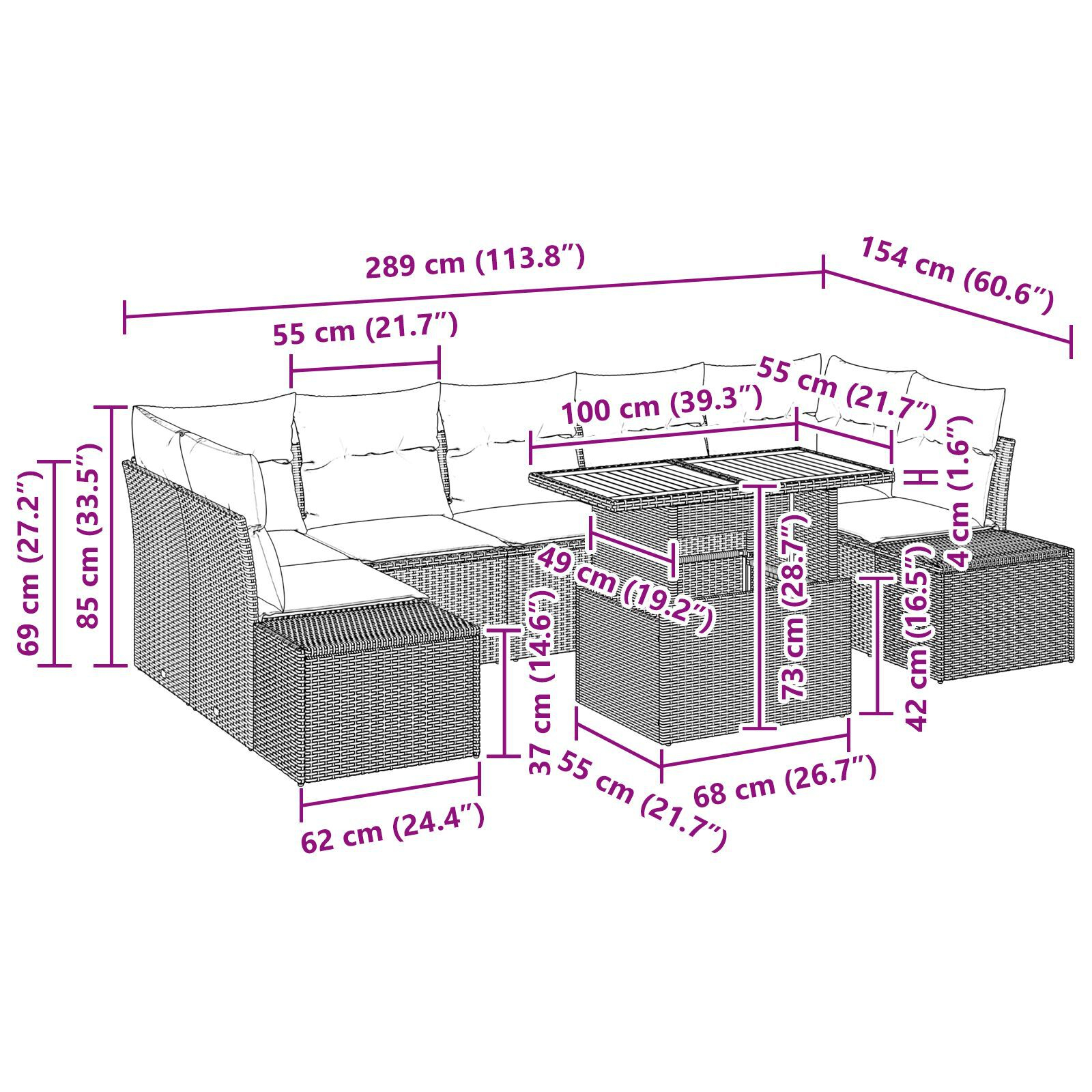 Set de dining pentru grădină format din 8 piese cu perne, ratan negru și acacia GartenMobel Dekor
