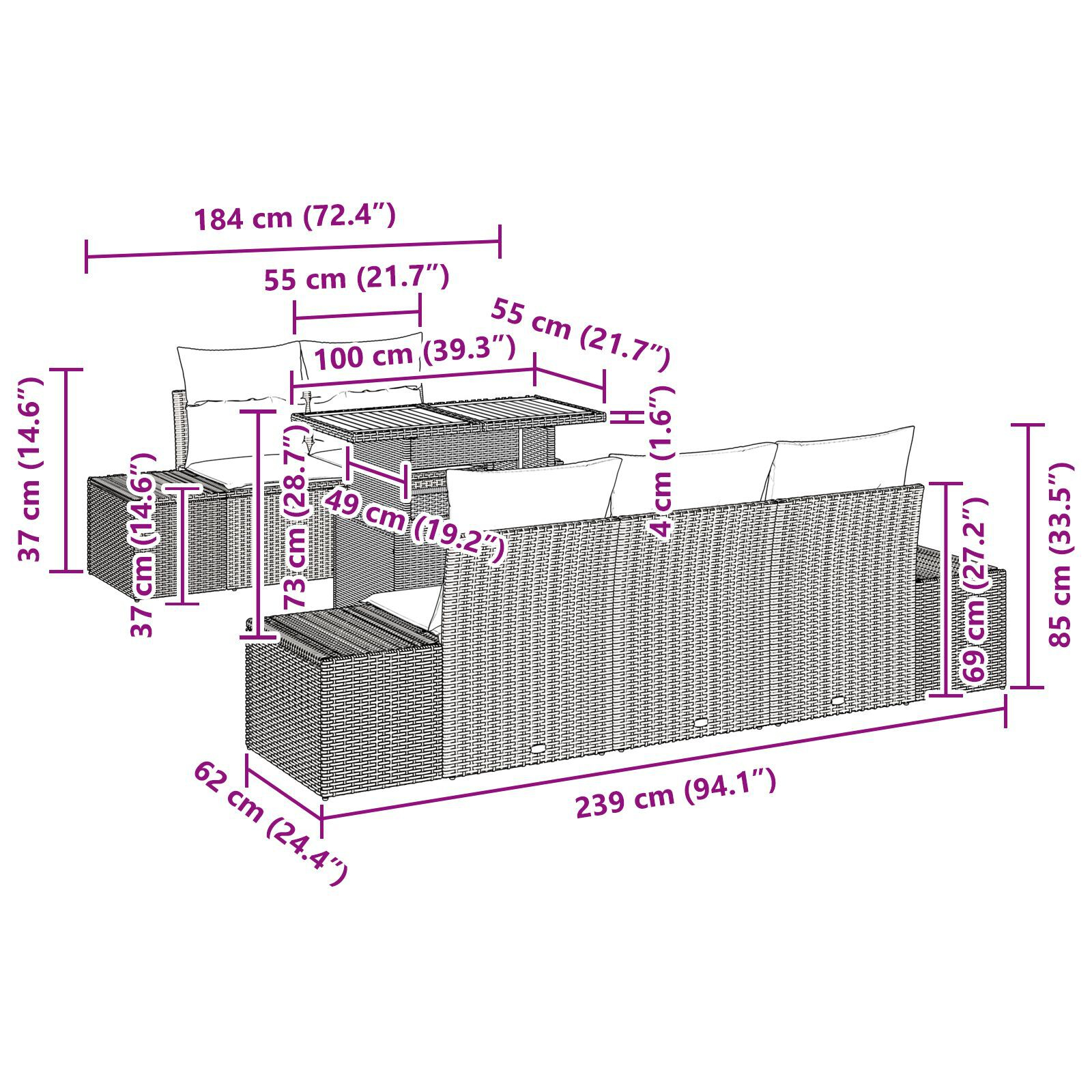 Set masă grădină 6 piese cu perne Bej Ratan polipropilenic Acacia GartenMobel Dekor