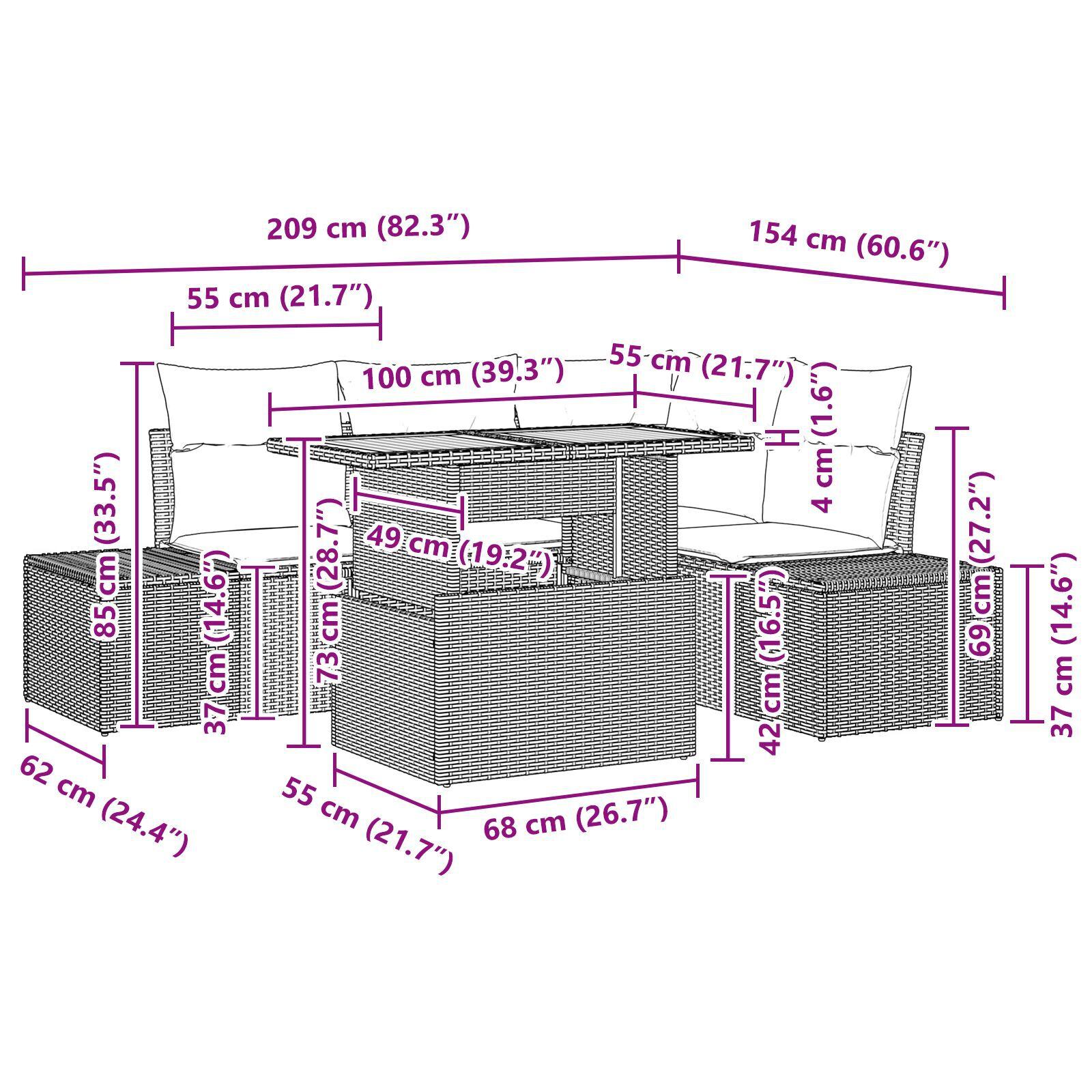 Set Masă Grădină cu 5 Piese Ratan Negru Acacia GartenMobel Dekor