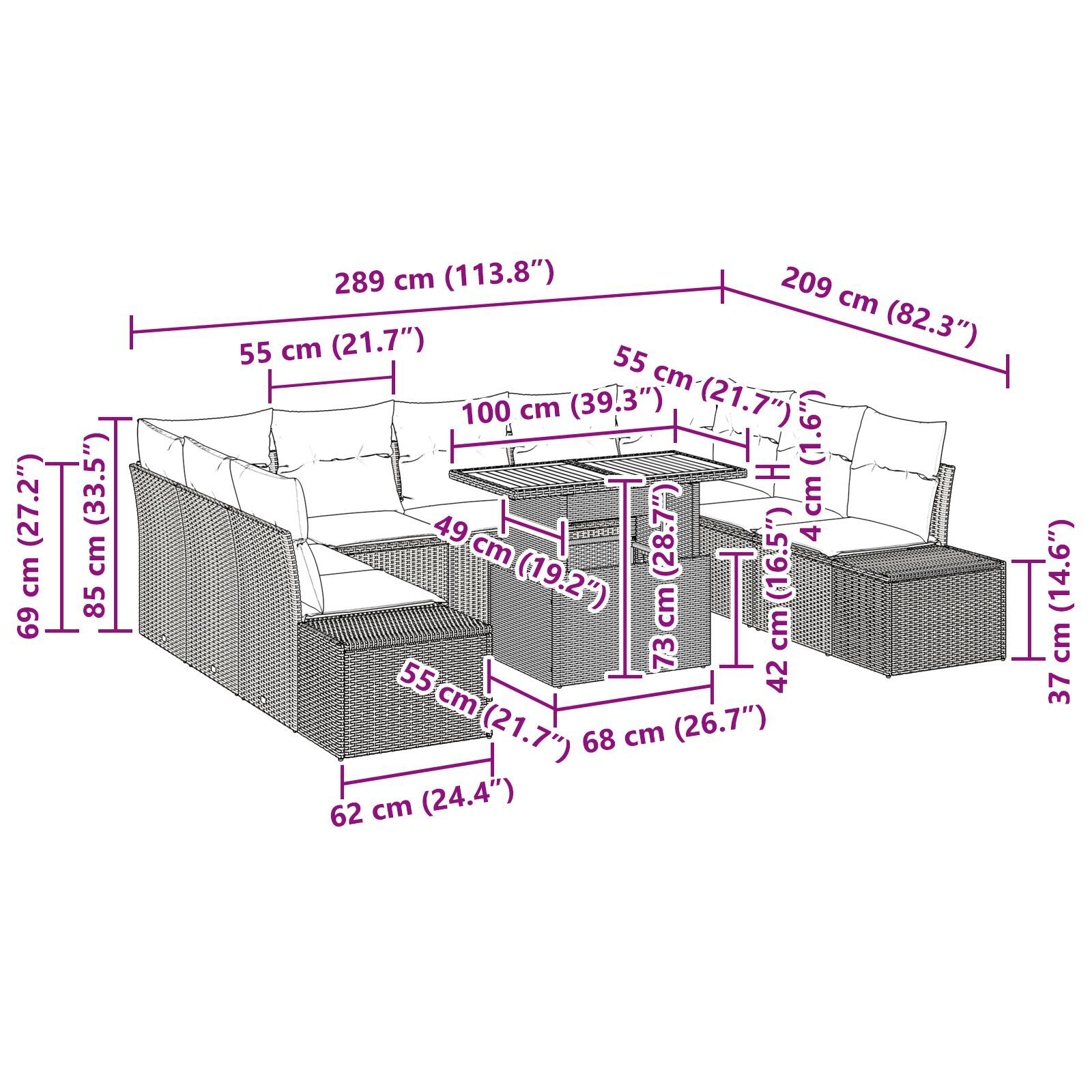 Set de dining pentru grădină 10 piese cu perne Bej din poliratan și acacia GartenMobel Dekor