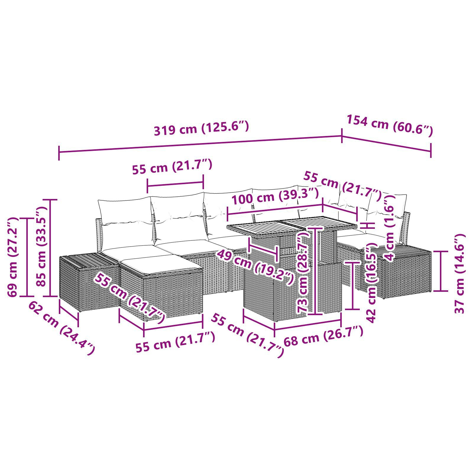 Set de dining pentru grădină din 8 piese cu perne, rattan poliratan, acacia neagră GartenMobel Dekor