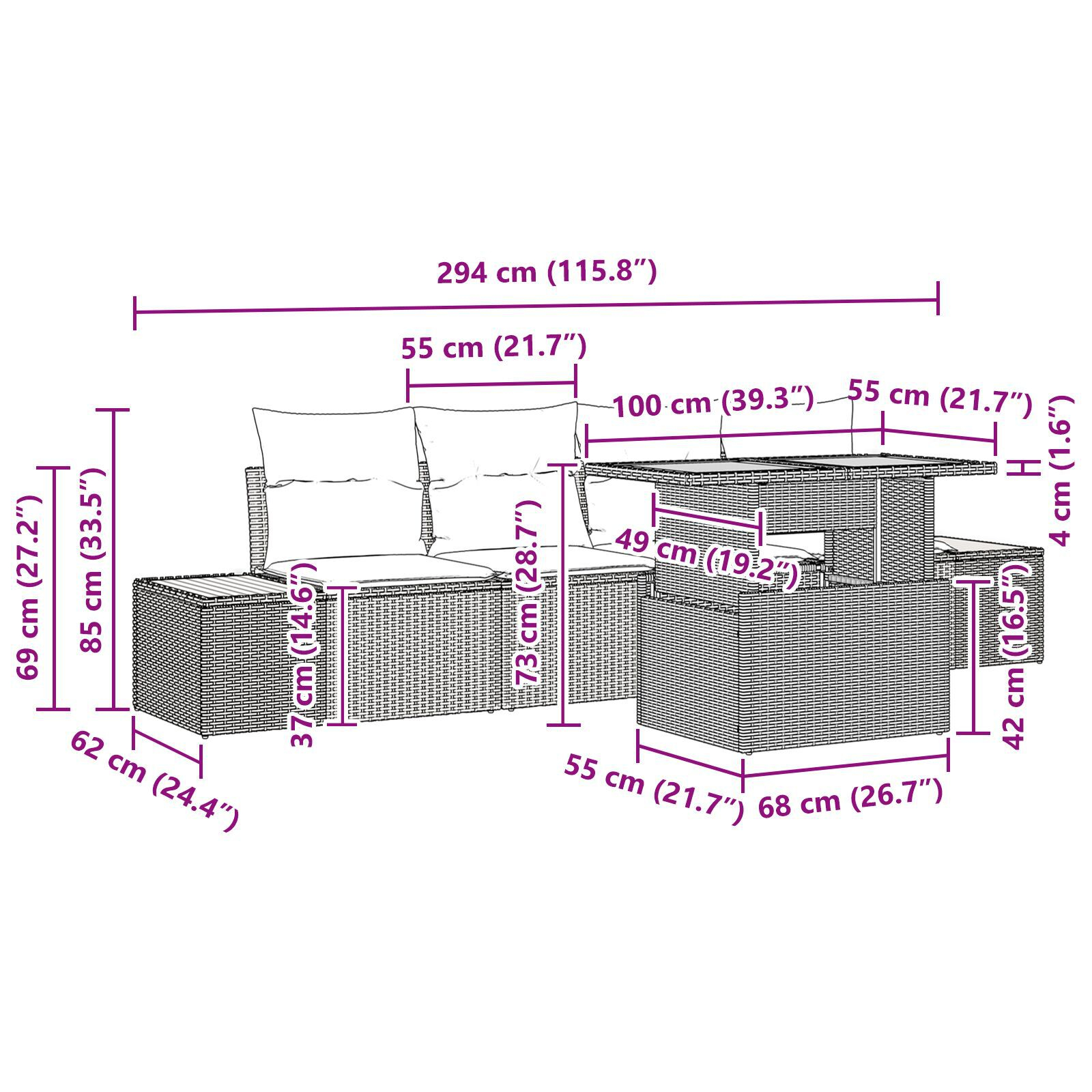 Set de grădină din 5 piese cu perne gri din ratan poli și acacia GartenMobel Dekor