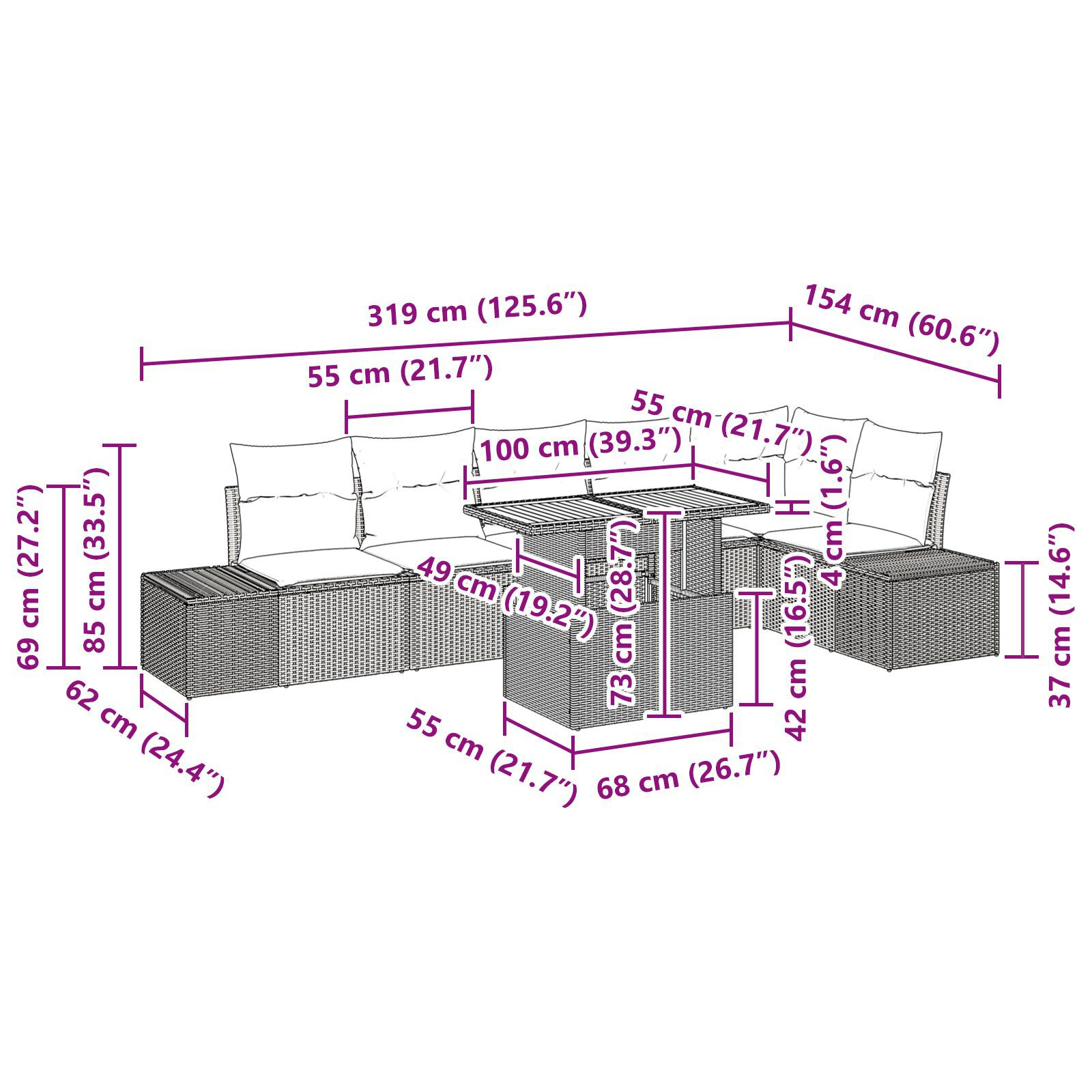 Set masă grădină 7 piese cu perne Bej Ratan Acacia GartenMobel Dekor