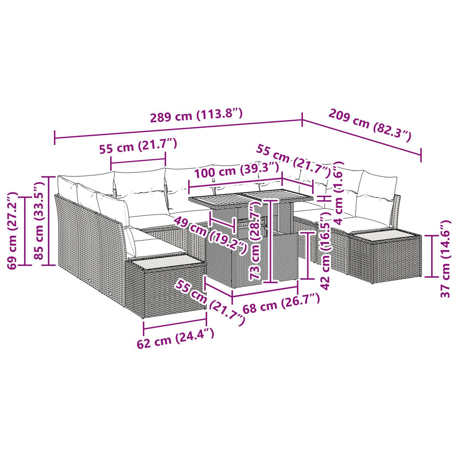 Set de bucătărie pentru grădină 10 piese cu perne Bej din poliratan și acacia GartenMobel Dekor