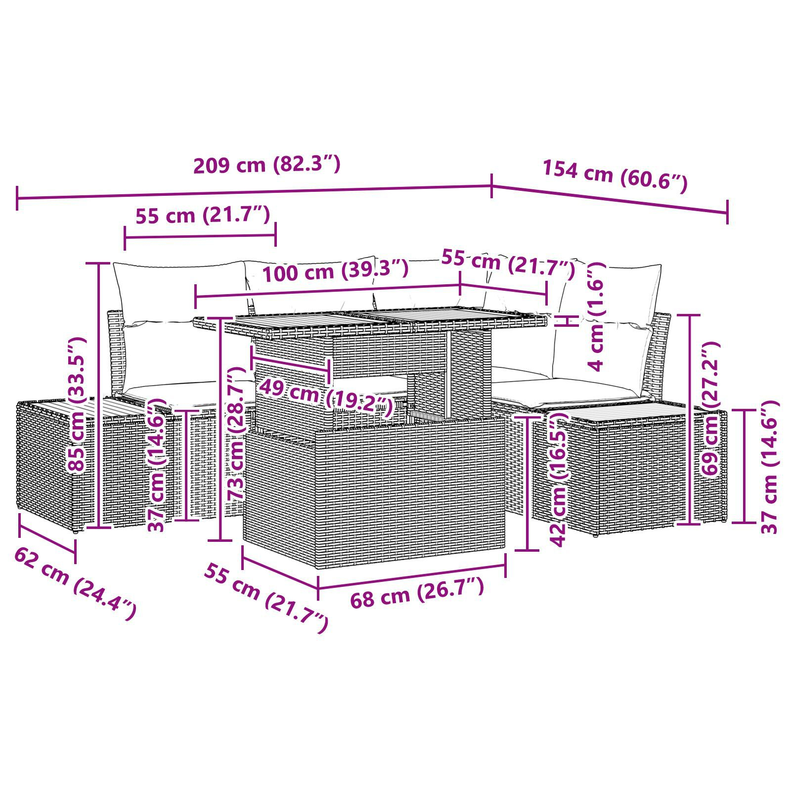 Set de dining de grădină 5 piese cu perne negru din ratan poli și acacia GartenMobel Dekor