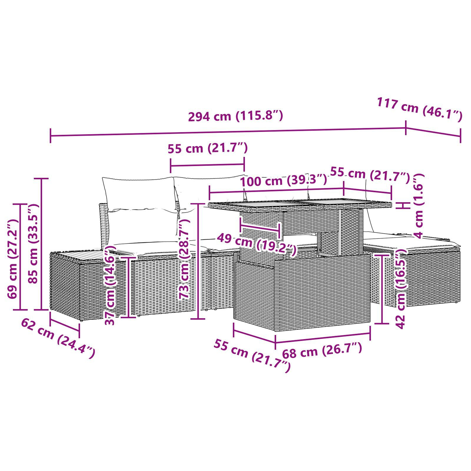 Set de dining pentru grădină vitaXL cu 6 piese și perne, Bej, Ratan poli și Acacia GartenMobel Dekor