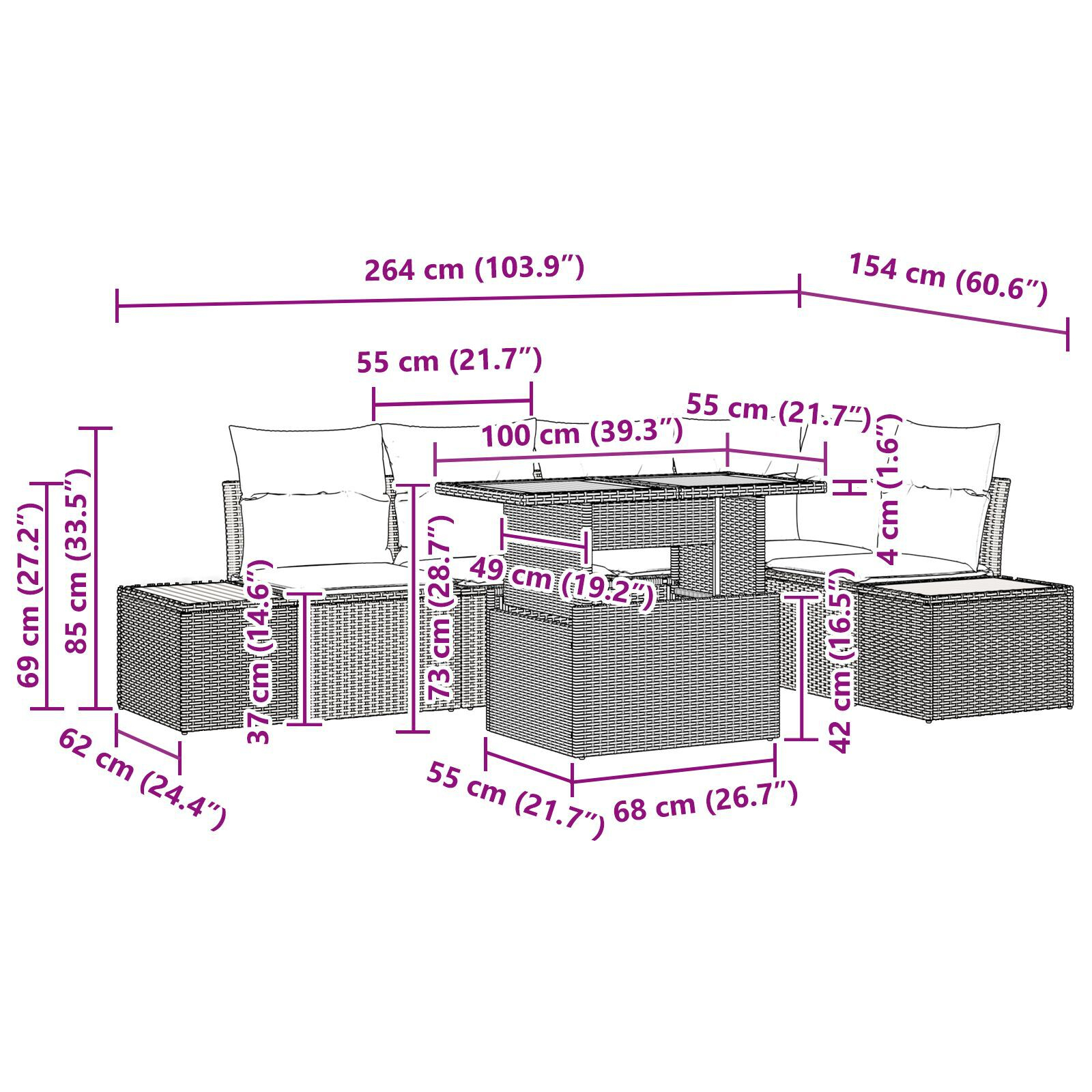 Set de sufragerie pentru grădină format din 6 piese cu perne bej din ratan poliester și lemn de acacia GartenMobel Dekor