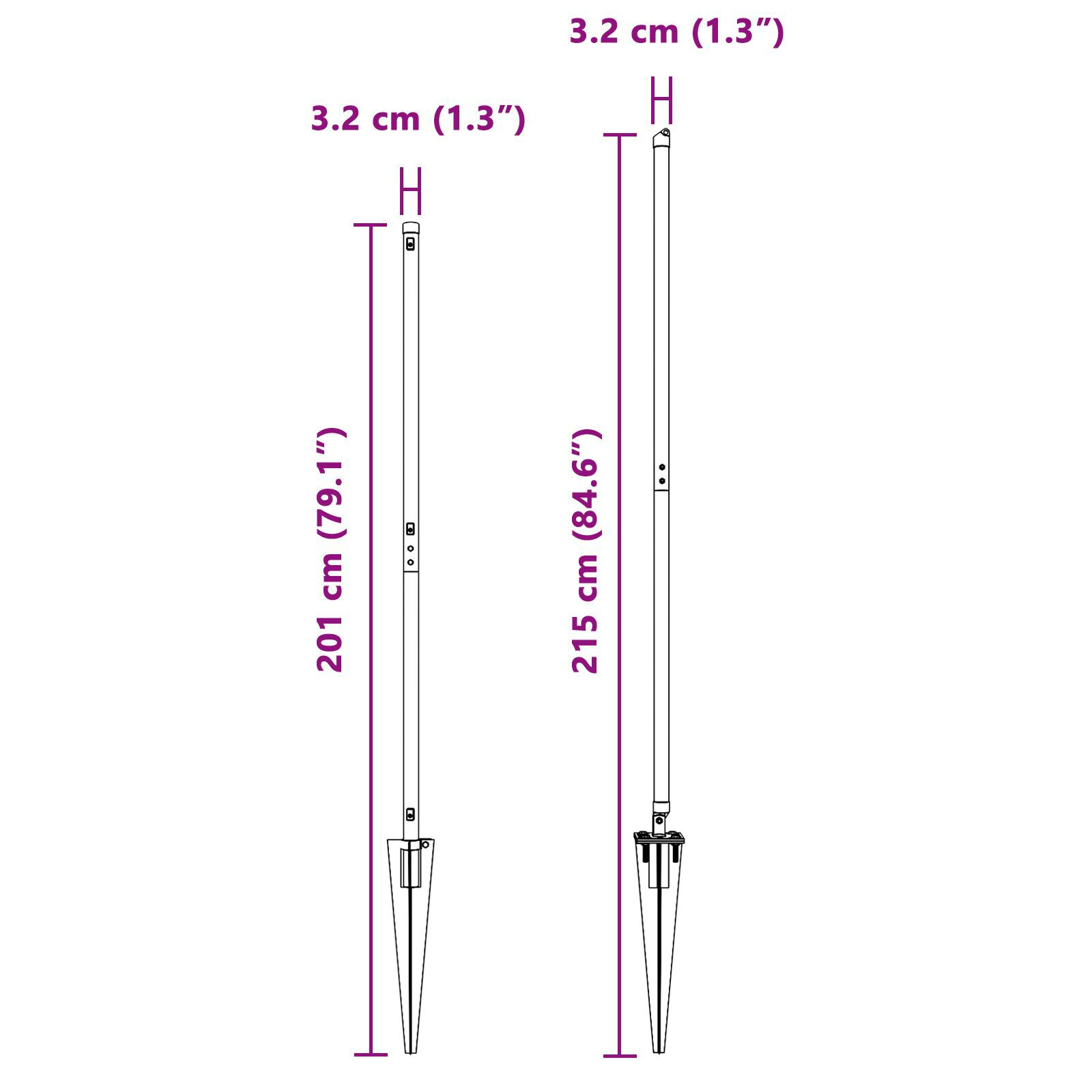 Stâlpi de gard cu vârf, 52 buc., Ø32 mm, 170 cm. oțel zincat GartenMobel Dekor